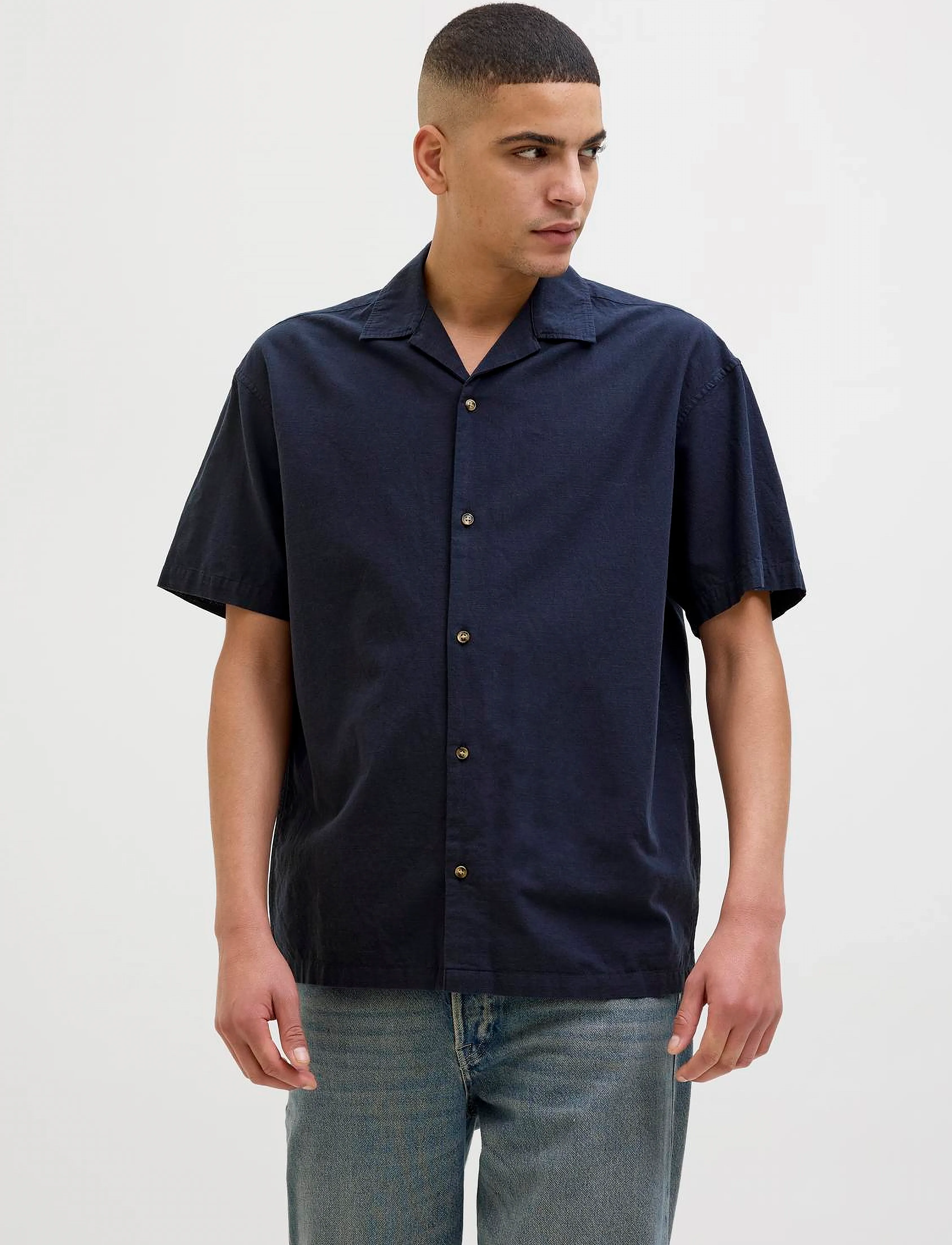 Jack & Jones - JJESUMMER RESORT SHIRT SS SN - linnen overhemden - navy blazer - 4