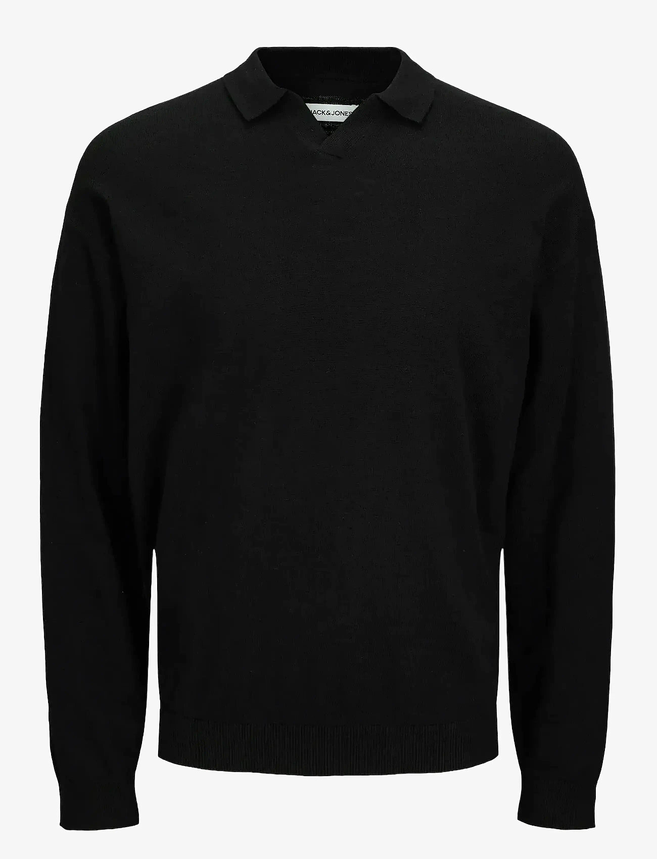 Jack & Jones - JJCOLIN SLUB KNIT POLO LS - långärmade stickade pikétröjor - black - 0