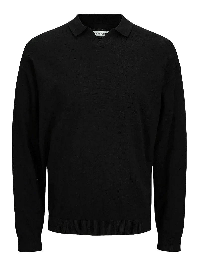 Jack & Jones - JJCOLIN SLUB KNIT POLO LS - langärmelige gestrickte polohemden - black - 0