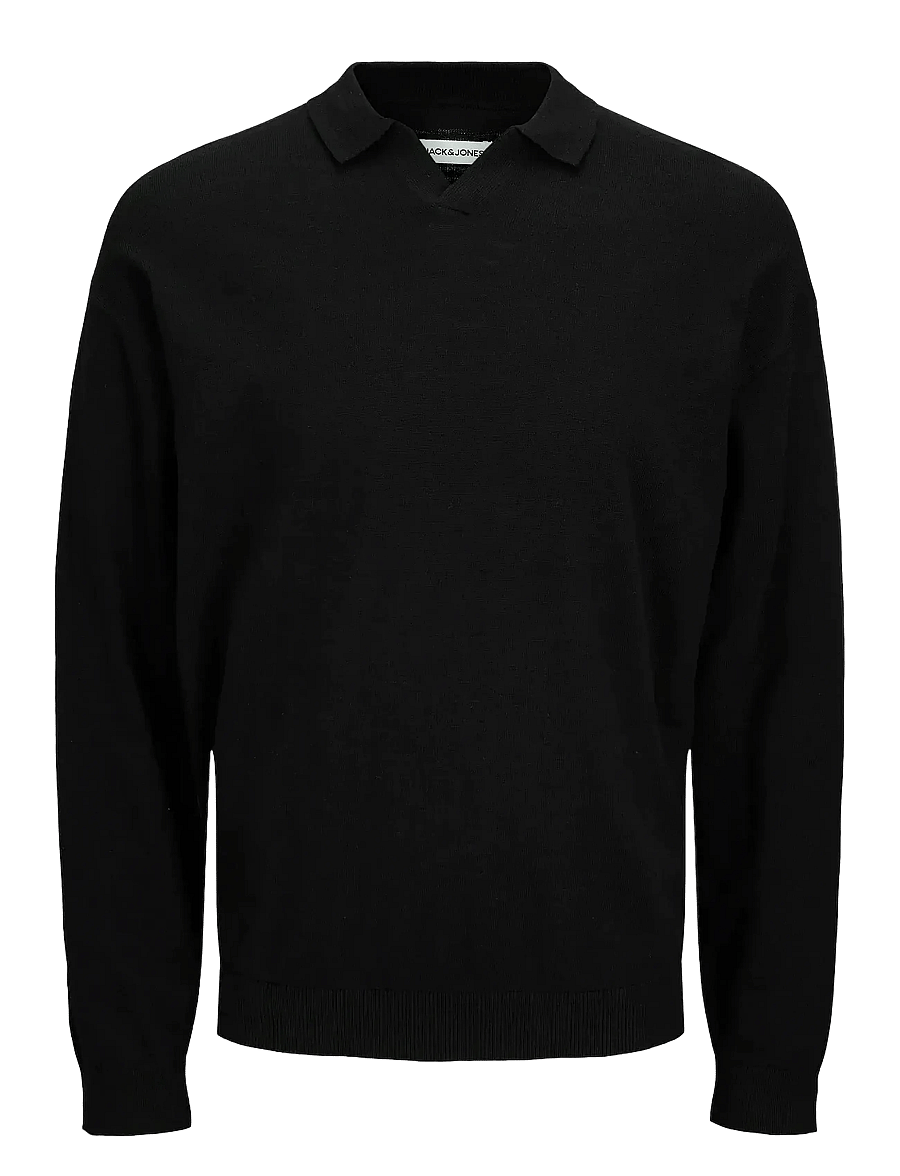 Jack & Jones - JJCOLIN SLUB KNIT POLO LS - langärmelige gestrickte polohemden - black - 0