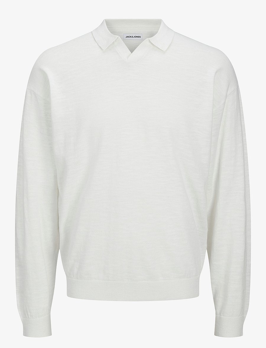 Jack & Jones - JJCOLIN SLUB KNIT POLO LS - langärmelige gestrickte polohemden - cloud dancer - 0