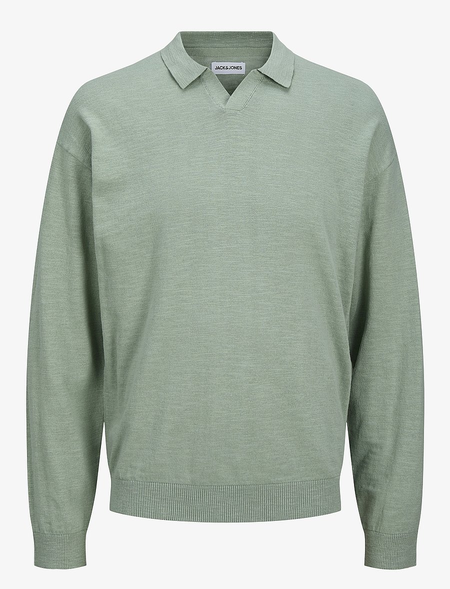 Jack & Jones - JJCOLIN SLUB KNIT POLO LS - langärmelige gestrickte polohemden - iceberg green - 0
