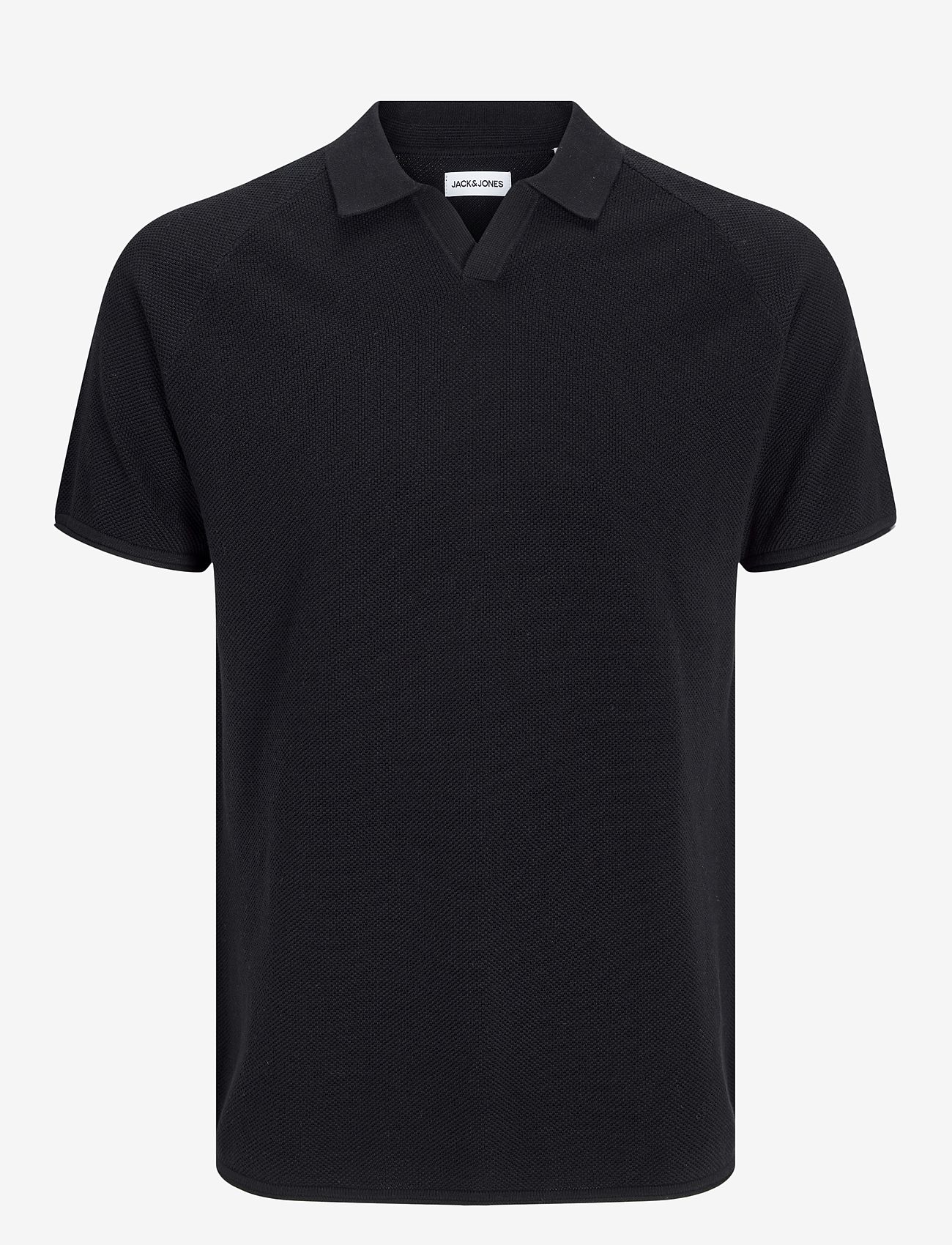 Jack & Jones - JJHILL KNIT SPLIT NECK - kootud polosärgid - black - 1