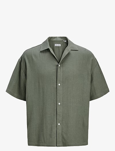 Jack & Jones JJWAYNE SOLID RESORT SHIRT SS - Linased särgid - AGAVE GREEN / khaki/green
