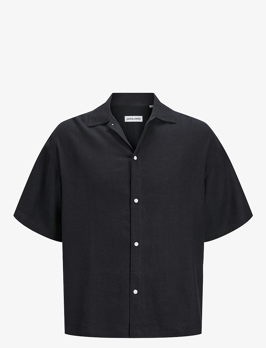 Jack & Jones - JJWAYNE SOLID RESORT SHIRT SS - leinenhemden - black - 0