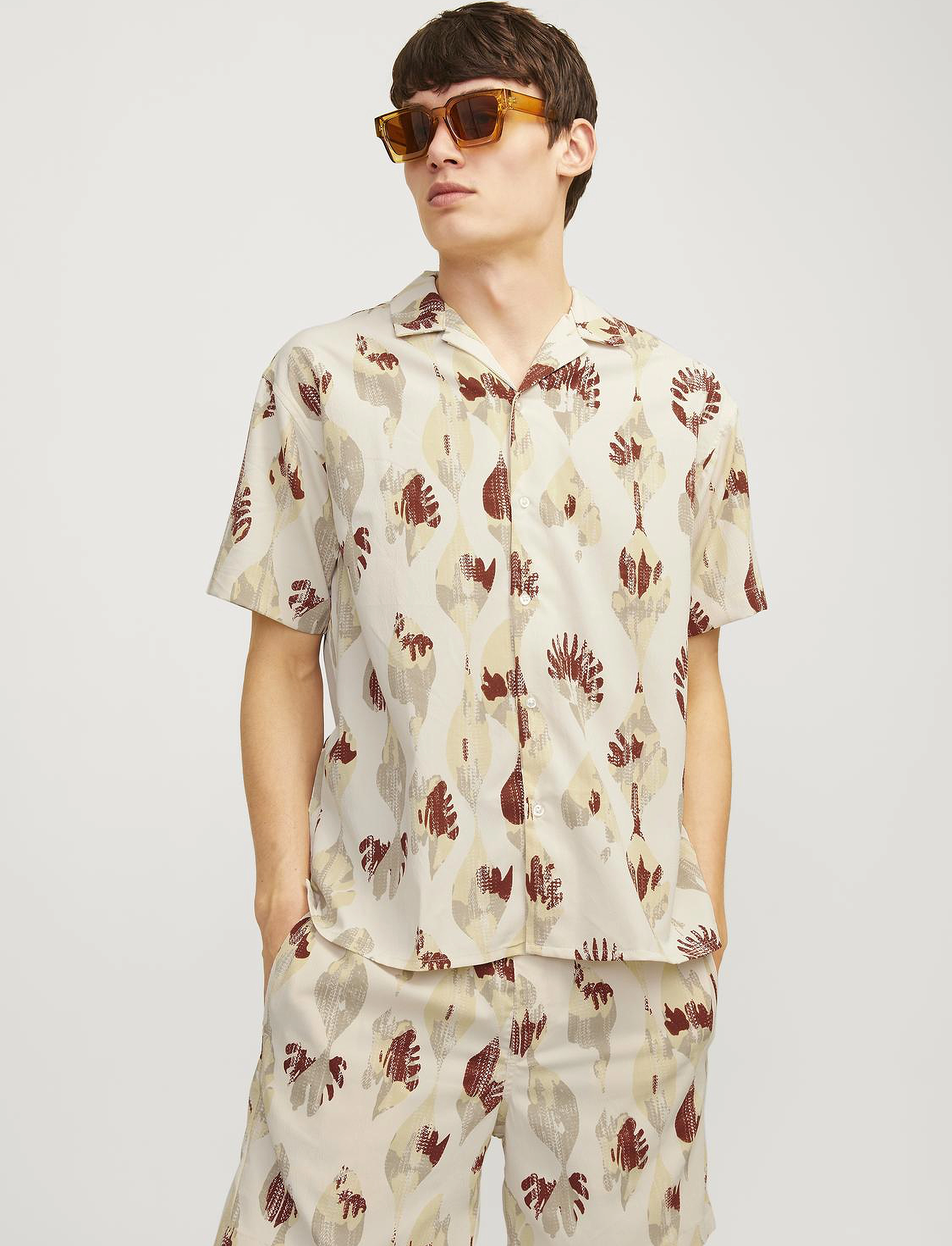 Jack & Jones JORJEFF JACQUARD SHIRT SS LN STYD24 - Deals - MOONBEAM / beige