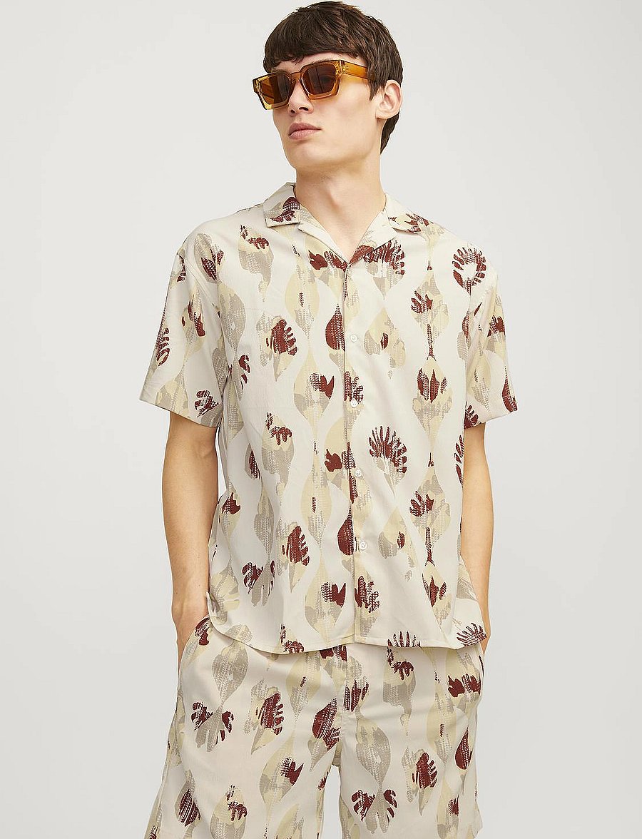 Jack & Jones - JORJEFF JACQUARD SHIRT SS LN STYD24 - kortærmede skjorter - moonbeam - 0
