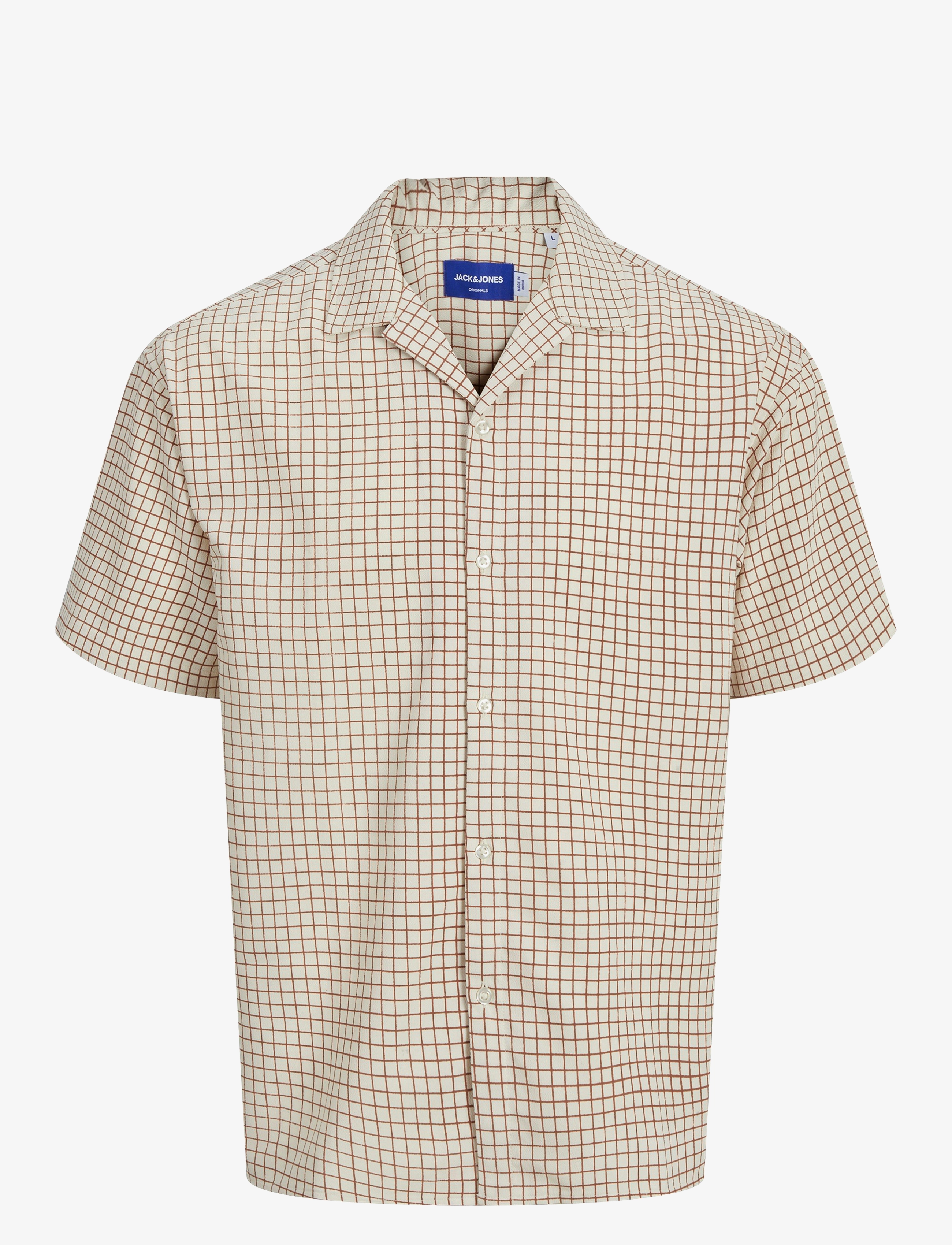 Jack & Jones JORJEFF JACQUARD SHIRT SS LN STYD24 - Ruudulised särgid - MOONBEAM / beige
