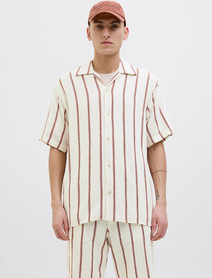 Jack & Jones - JJECOBA STRIPE RESORT SHIRT SS SN - kortærmede skjorter - arabian spice - 0