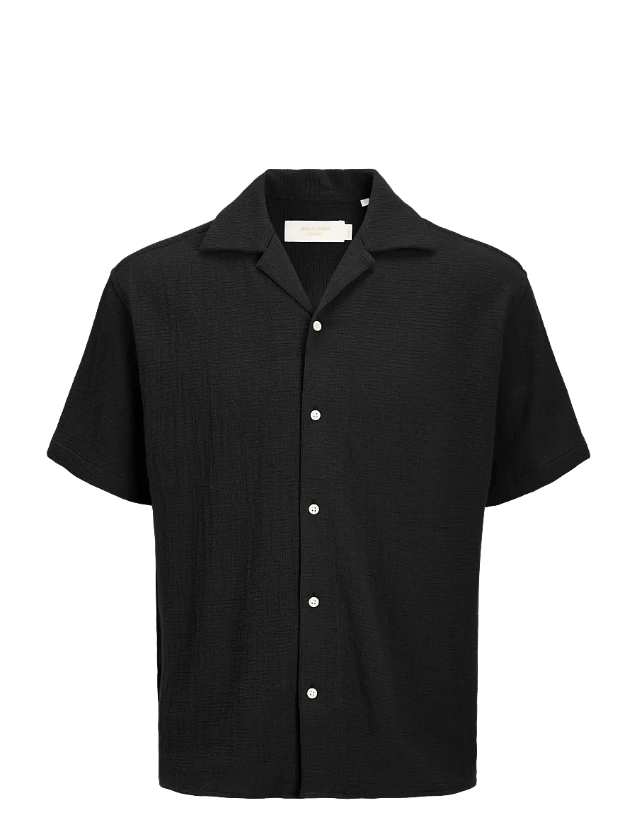 Jack & Jones - JJECOBA STRIPE RESORT SHIRT SS SN - kortærmede skjorter - black - 0