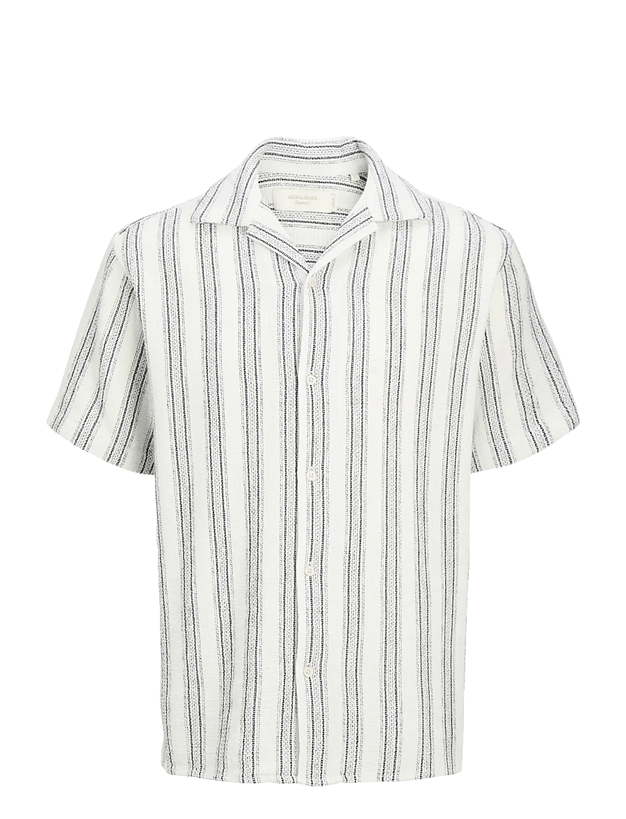 Jack & Jones - JJECOBA STRIPE RESORT SHIRT SS SN - kortærmede skjorter - cloud dancer - 1