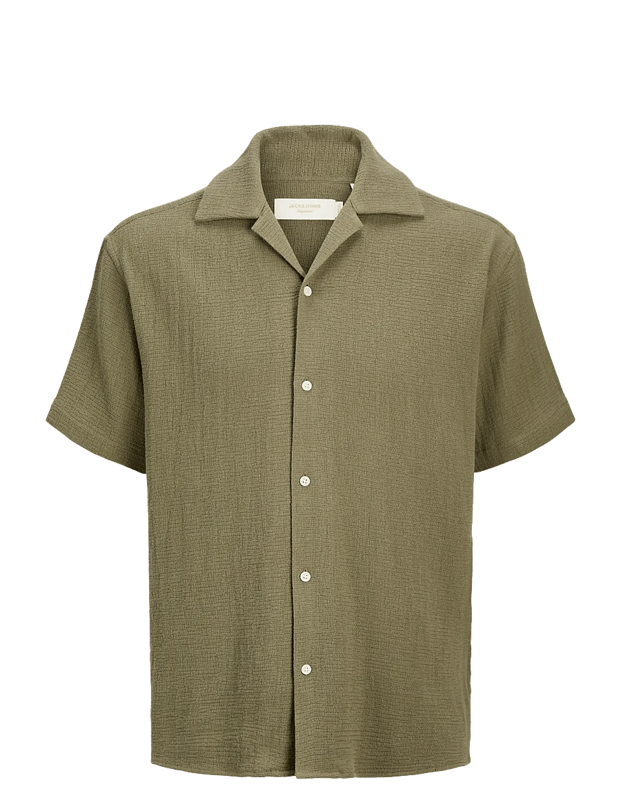 Jack & Jones - JJECOBA STRIPE RESORT SHIRT SS SN - kortærmede skjorter - dusty green - 0