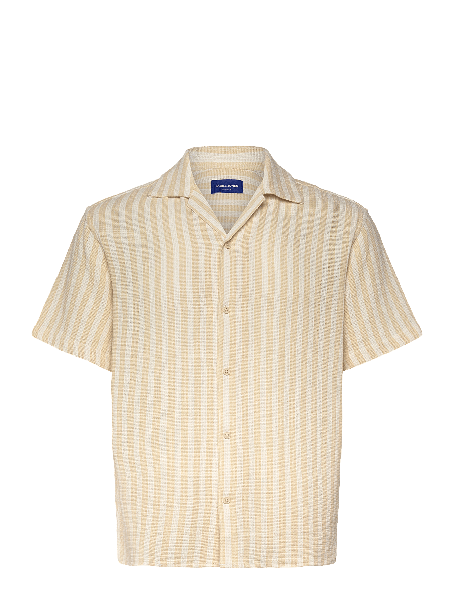 Jack & Jones - JJECOBA STRIPE RESORT SHIRT SS SN - kortärmade skjortor - fields of rye - 1