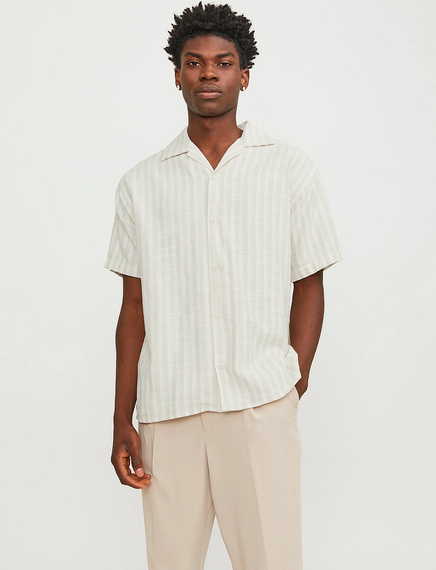 Jack & Jones - JJECOBA STRIPE RESORT SHIRT SS SN - kortärmade skjortor - fields of rye - 0