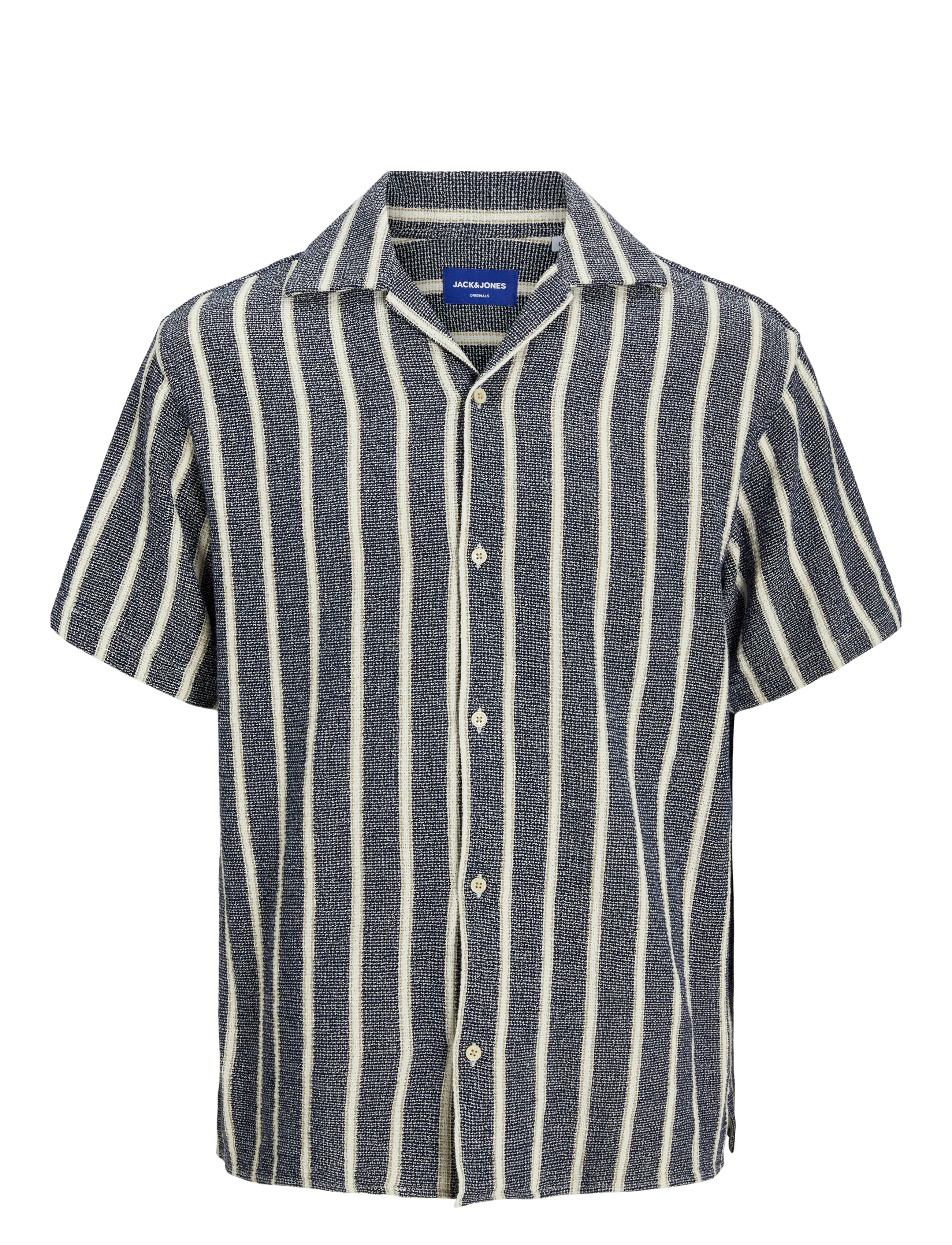 JACK & JONES Jorcoba Stripe Resort Shirt Ss Sn Grau - M - Herren