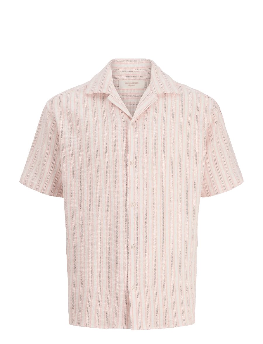 Jack & Jones - JJECOBA STRIPE RESORT SHIRT SS SN - kortærmede skjorter - peach melba - 1