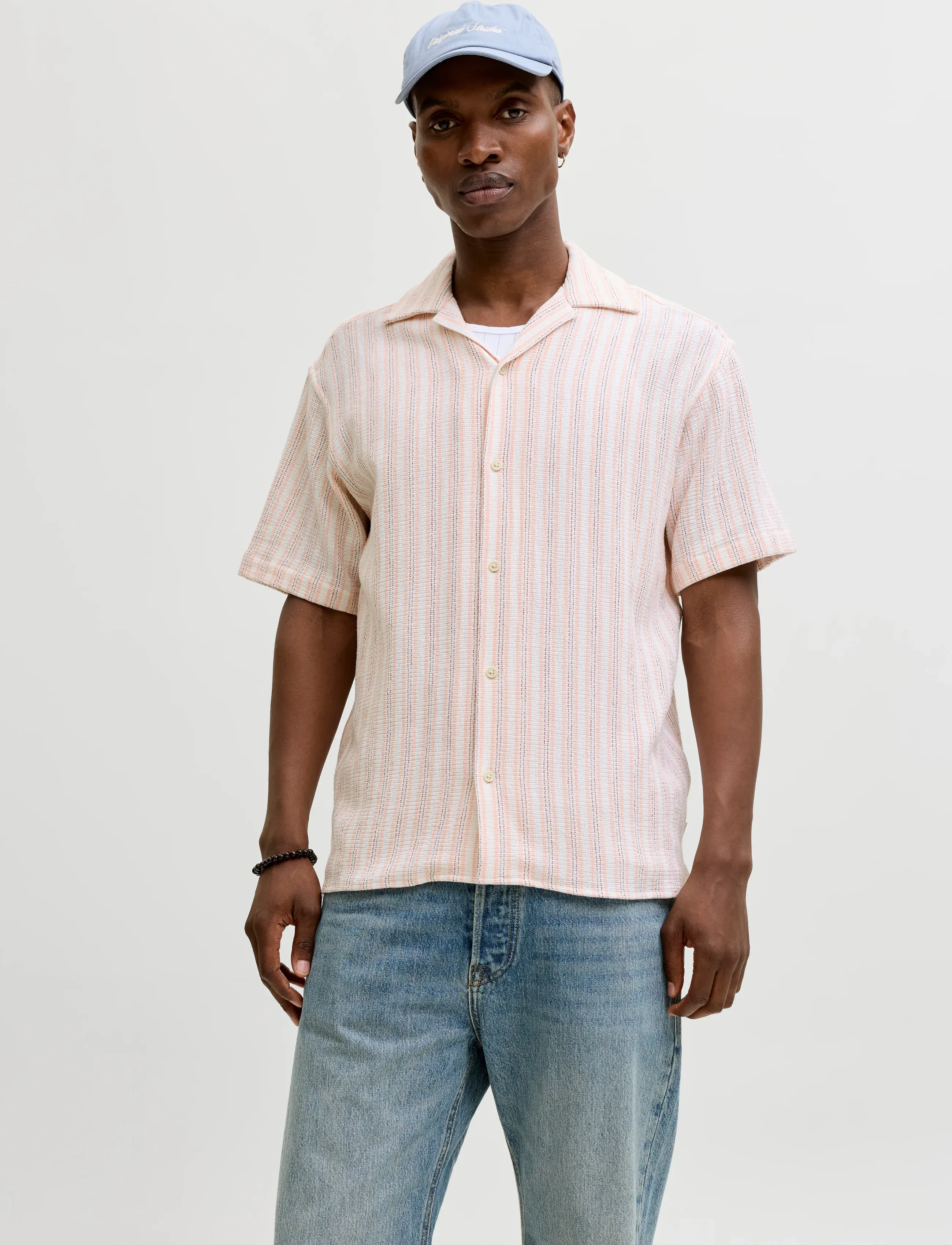 Jack & Jones JJECOBA STRIPE RESORT SHIRT SS SN - Short-sleeved shirts - PEACH MELBA / pink/rose