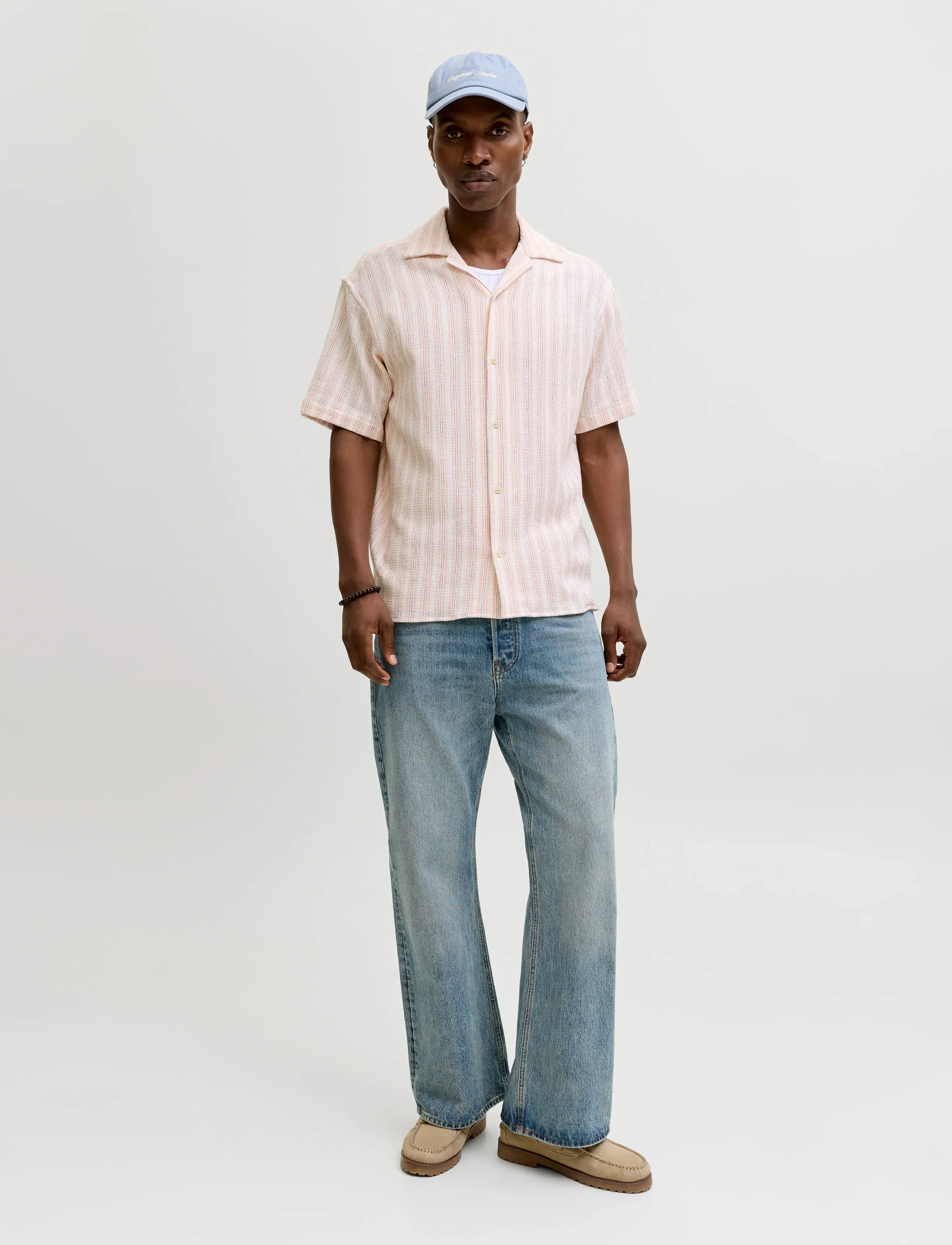 Jack & Jones - JJECOBA STRIPE RESORT SHIRT SS SN - kortærmede skjorter - peach melba - 3