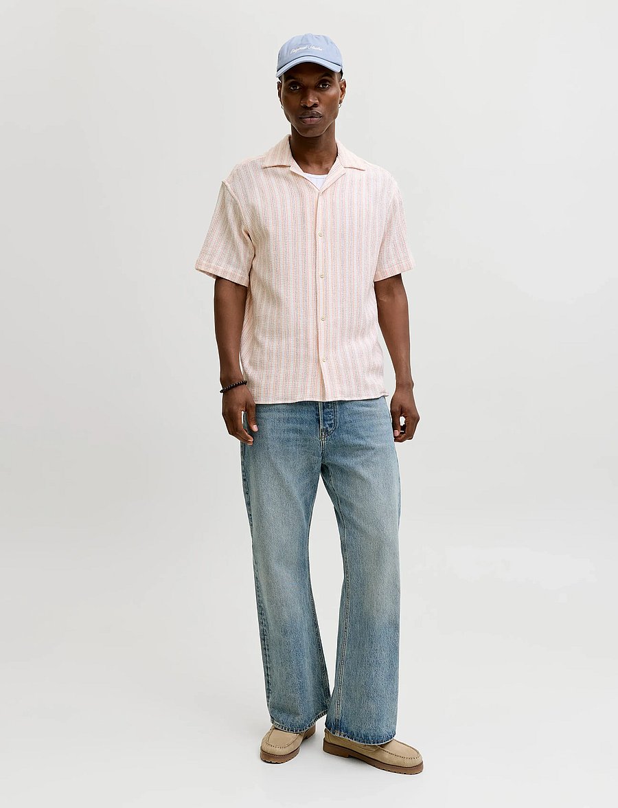 Jack & Jones - JJECOBA STRIPE RESORT SHIRT SS SN - kortærmede skjorter - peach melba - 3