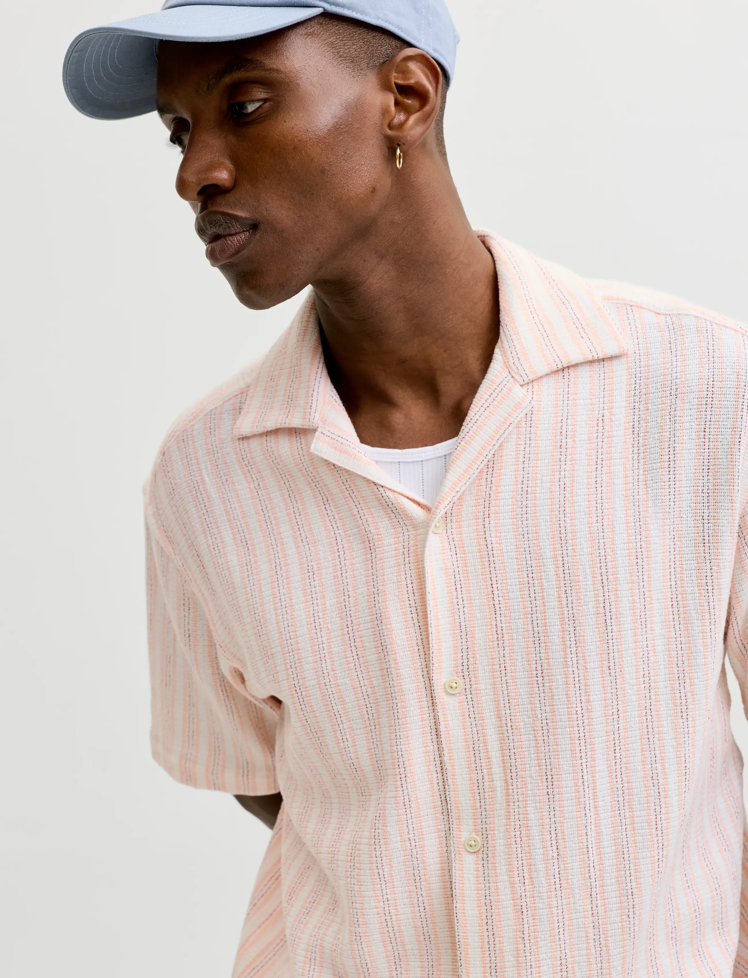 Jack & Jones - JJECOBA STRIPE RESORT SHIRT SS SN - kortærmede skjorter - peach melba - 5