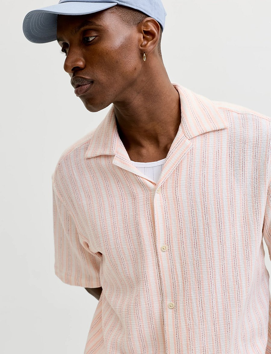 Jack & Jones - JJECOBA STRIPE RESORT SHIRT SS SN - kortærmede skjorter - peach melba - 5