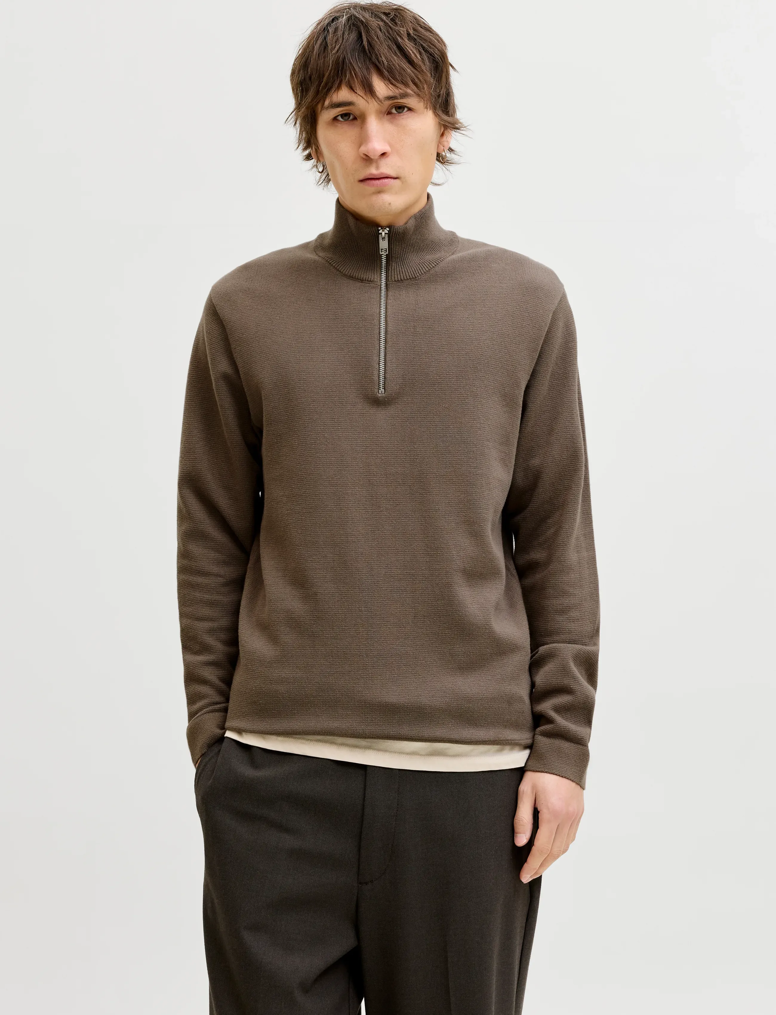 Jack & Jones JPRBLAMILANO SPRING KNIT HALF ZIP - Kollektioner - MOREL / brown