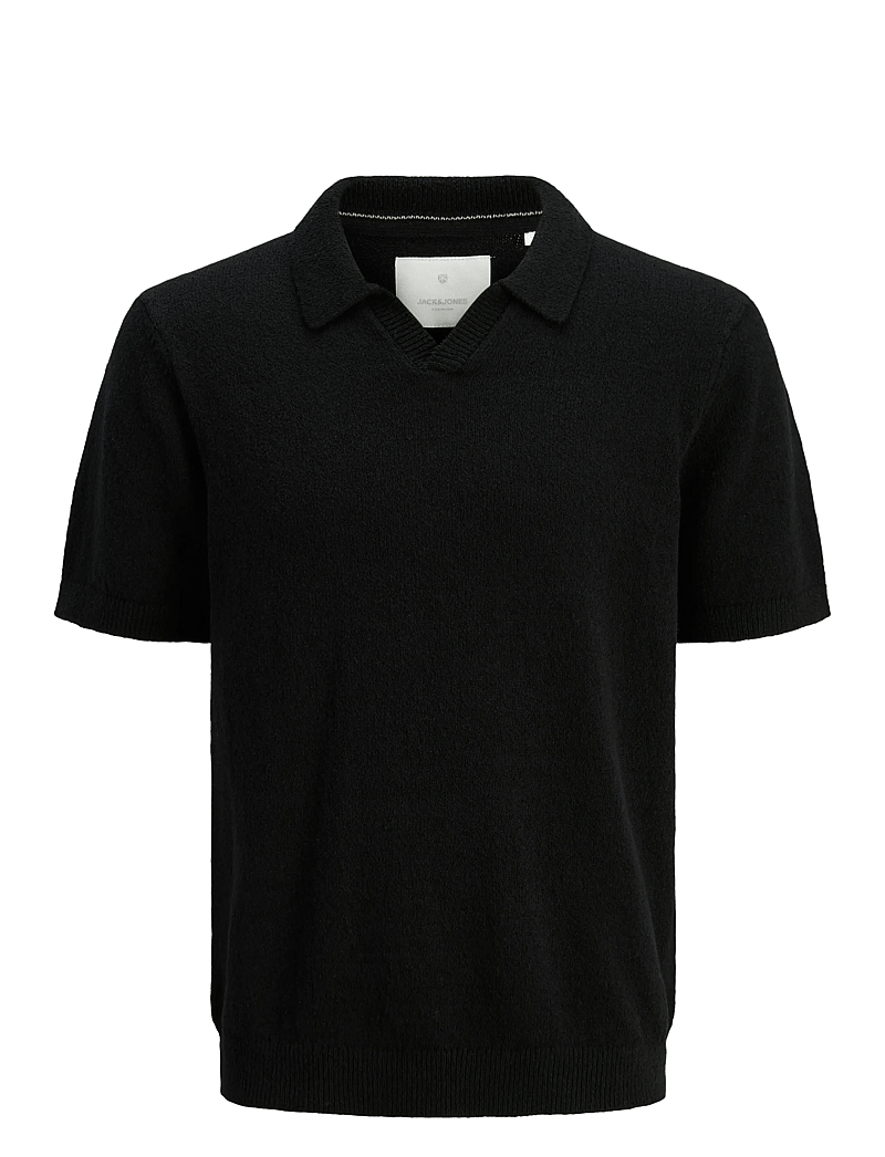 Jack & Jones - JPRCCWILDER KNIT SPLIT NECK - gestrickte polohemden - black - 1