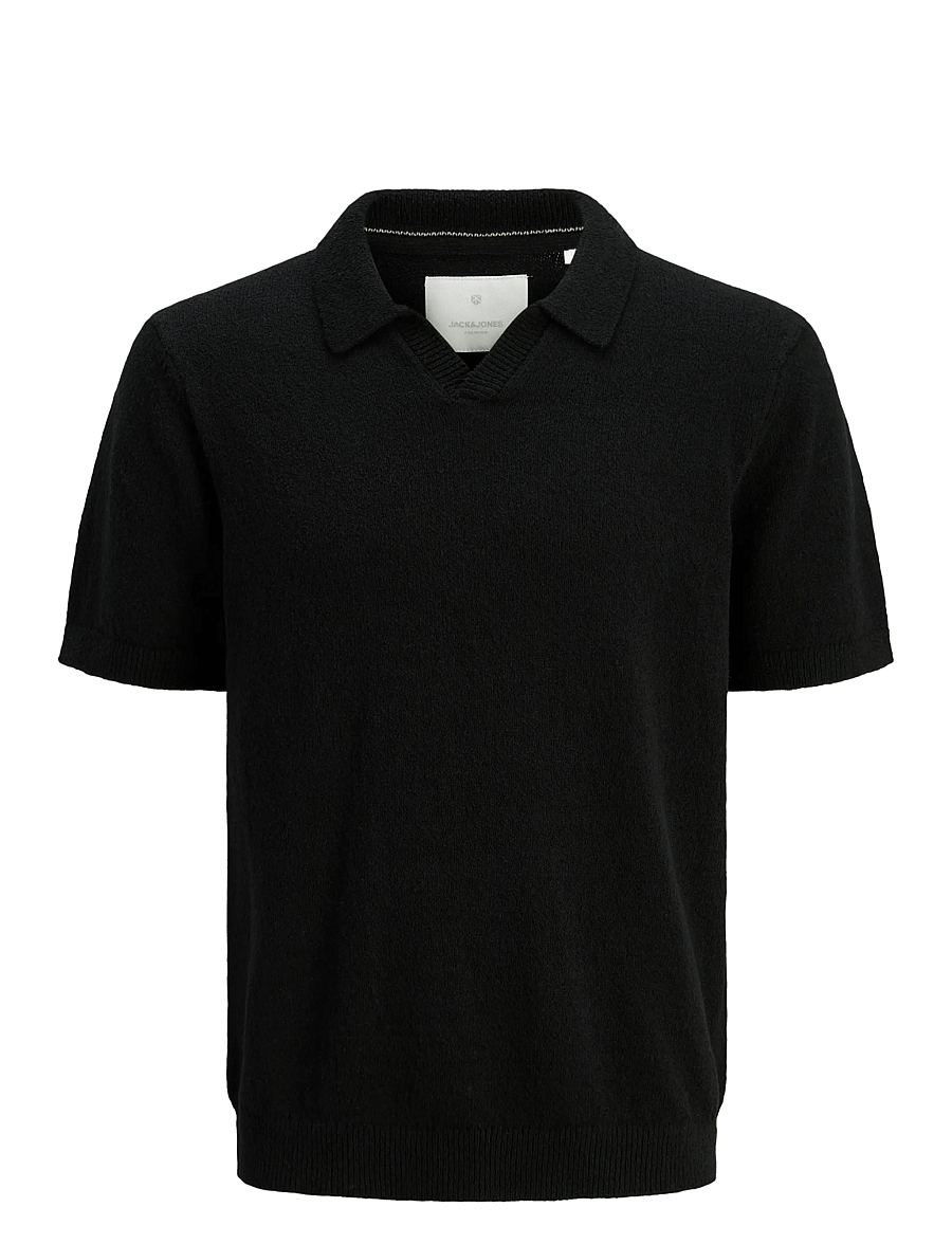 Jack & Jones - JPRCCWILDER KNIT SPLIT NECK - gestrickte polohemden - black - 1