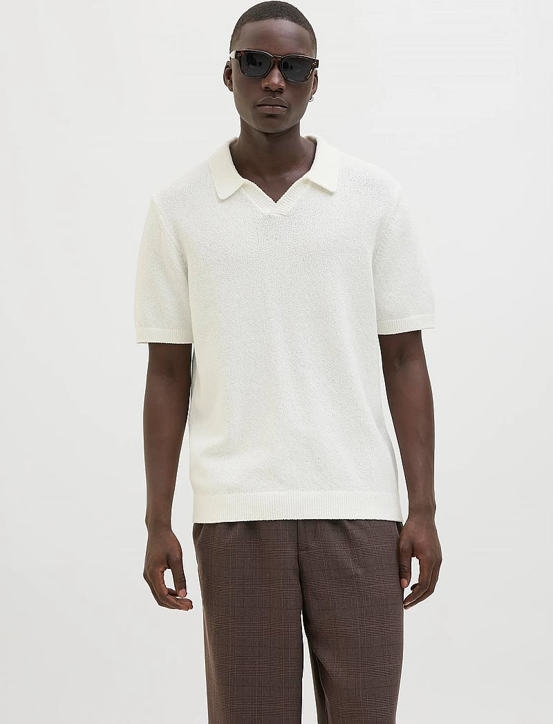 Jack & Jones - JPRCCWILDER KNIT SPLIT NECK - gestrickte polohemden - cloud dancer - 0
