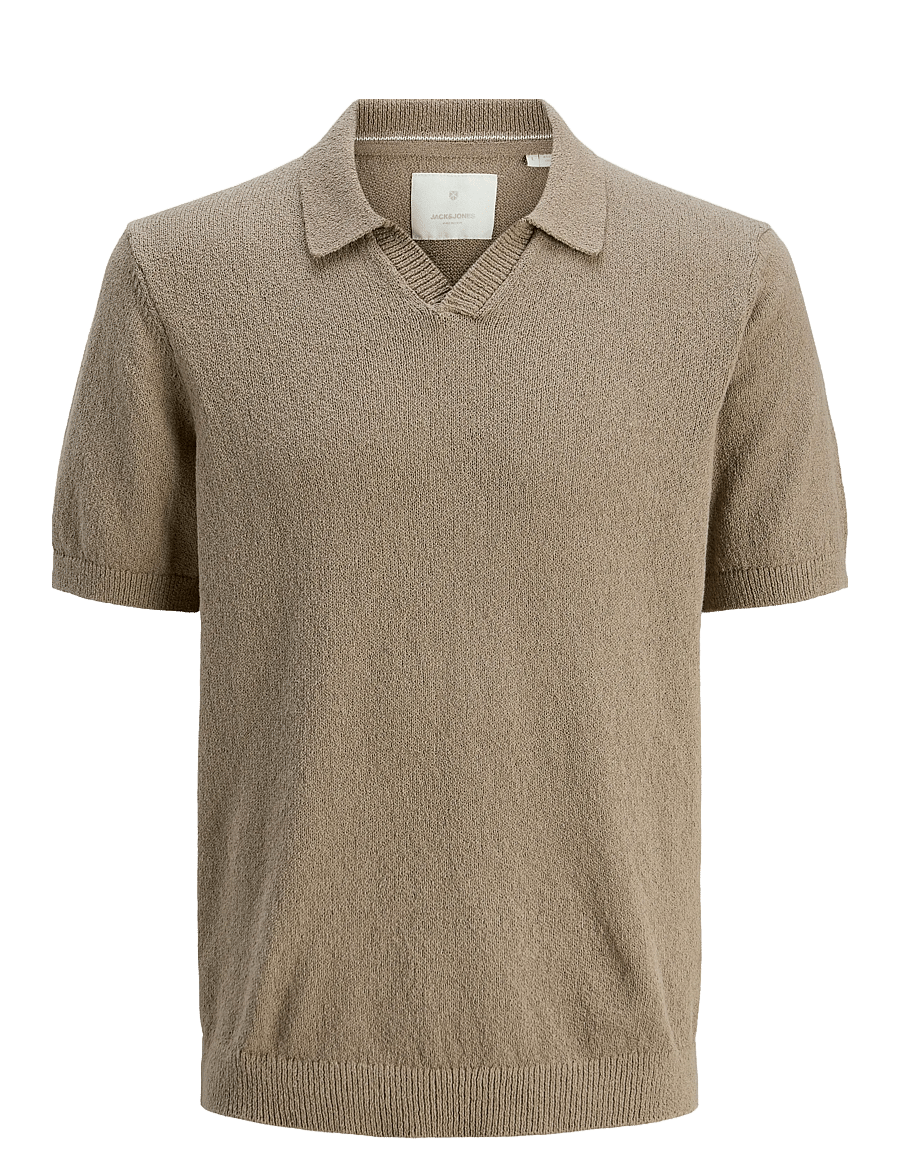 Jack & Jones - JPRCCWILDER KNIT SPLIT NECK - gestrickte polohemden - greige - 1