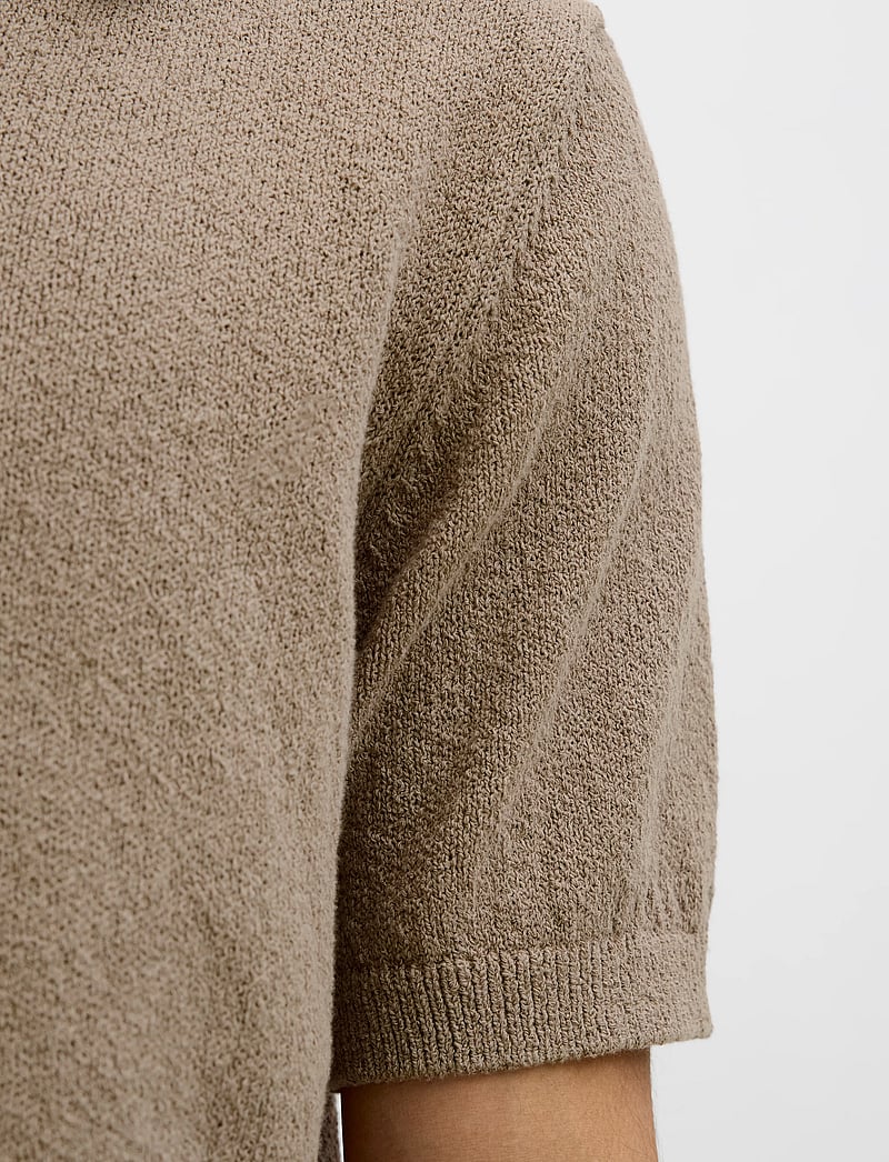 Jack & Jones - JPRCCWILDER KNIT SPLIT NECK - gestrickte polohemden - greige - 4