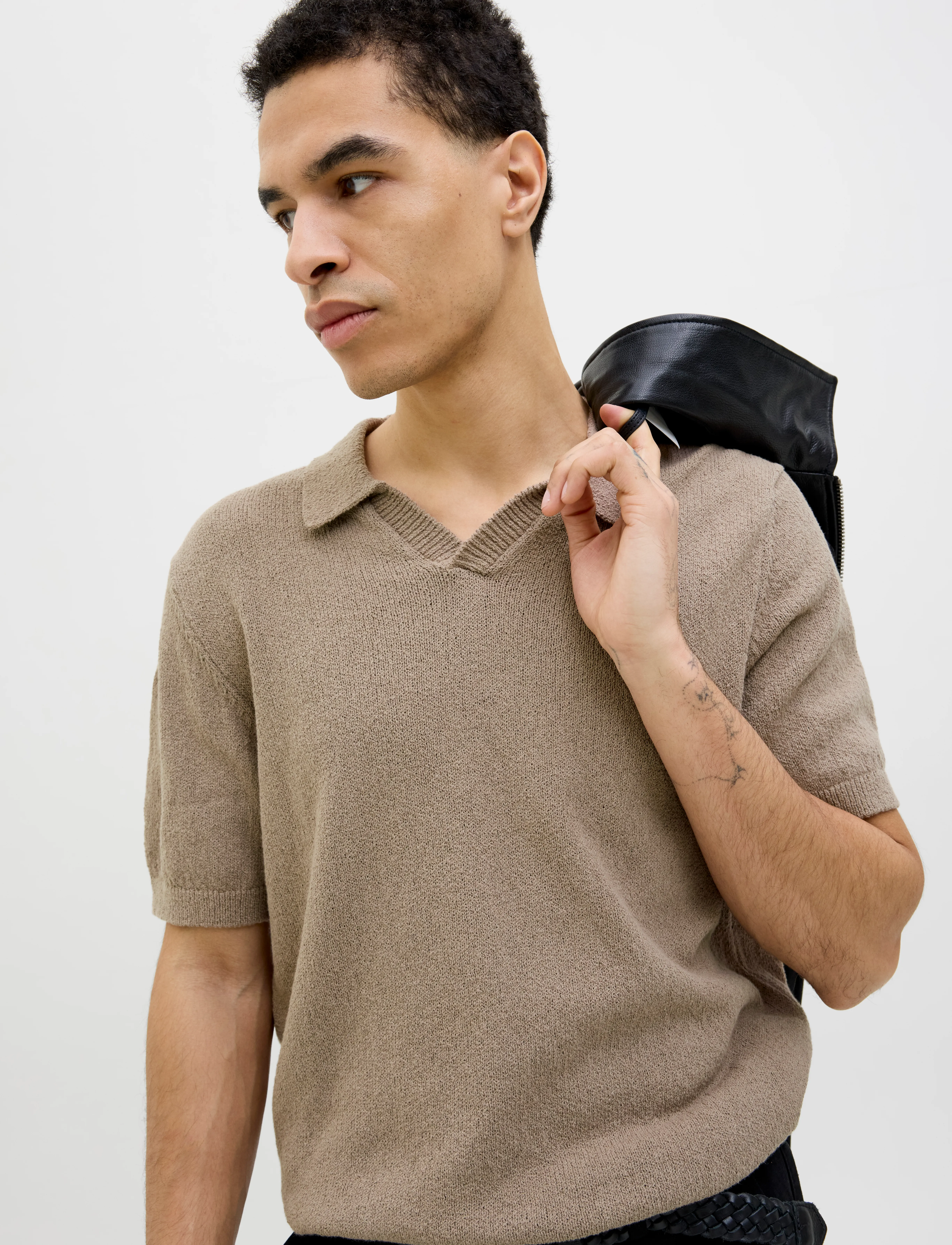 Jack & Jones JPRCCWILDER KNIT SPLIT NECK - Langärmlige Strick-Polohemden - GREIGE / beige