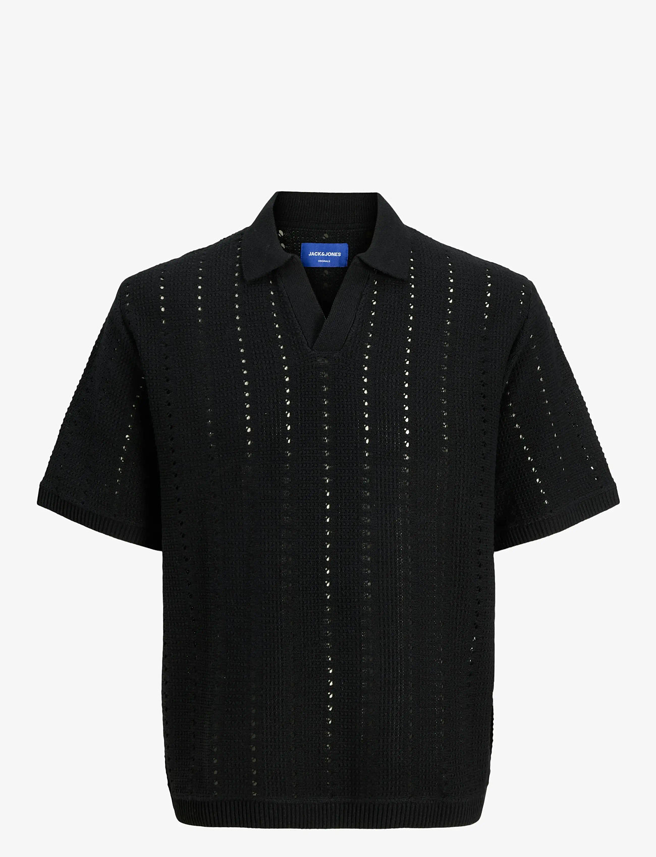 Jack & Jones - JORPAROS KNIT EASTER SS CROCHET POLO - polos en tricot - black - 1