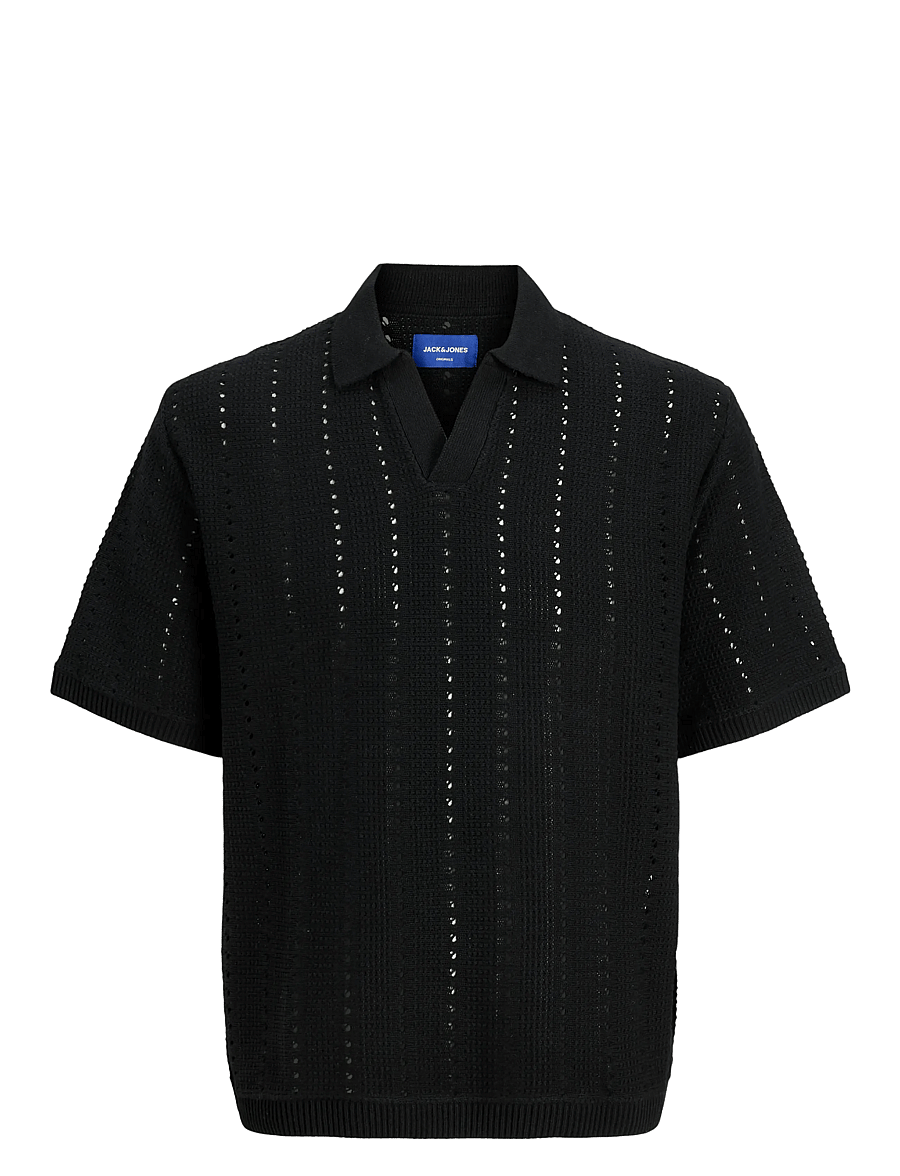 Jack & Jones - JORPAROS KNIT EASTER SS CROCHET POLO - knitted polos - black - 1