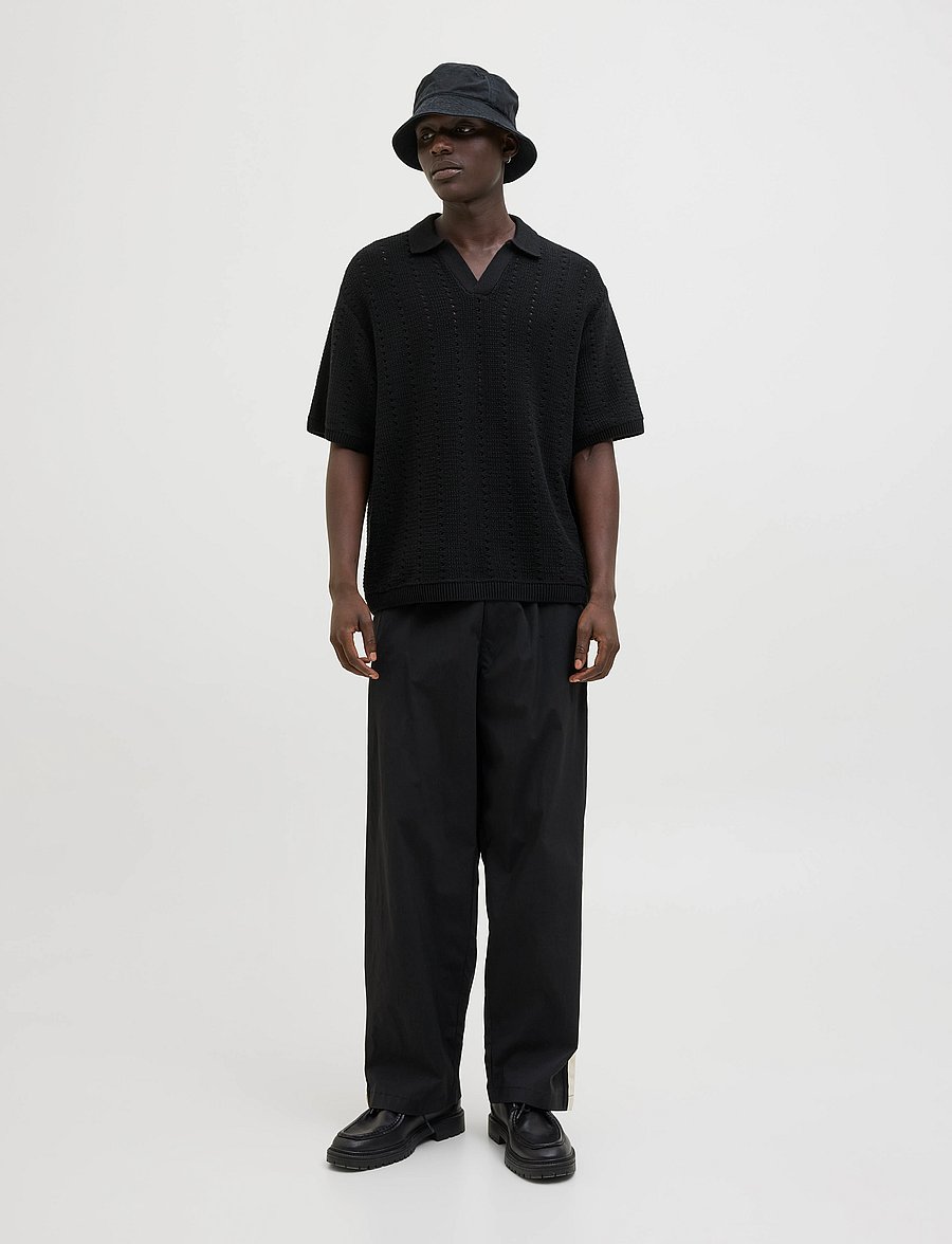 Jack & Jones - JORPAROS KNIT EASTER SS CROCHET POLO - knitted polos - black - 3