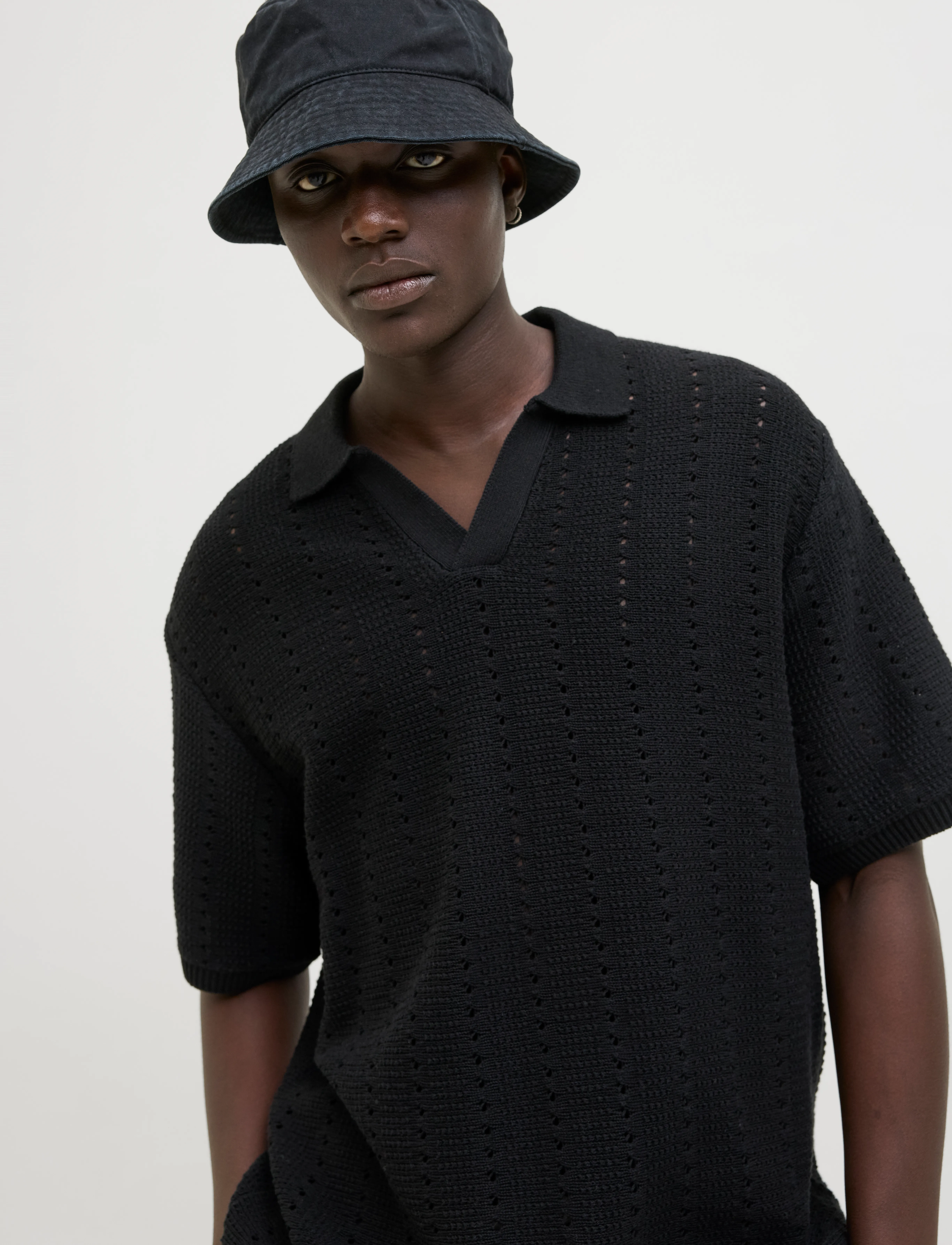 Jack & Jones - JORPAROS KNIT EASTER SS CROCHET POLO - trikotažiniai polo marškinėliai - black - 4