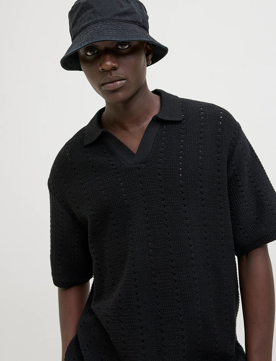 Jack & Jones - JORPAROS KNIT EASTER SS CROCHET POLO - knitted polos - black - 4