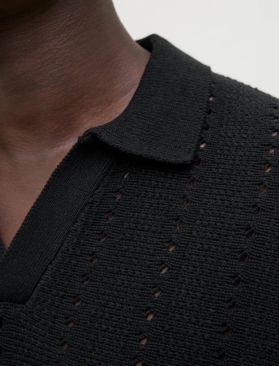 Jack & Jones - JORPAROS KNIT EASTER SS CROCHET POLO - knitted polos - black - 5