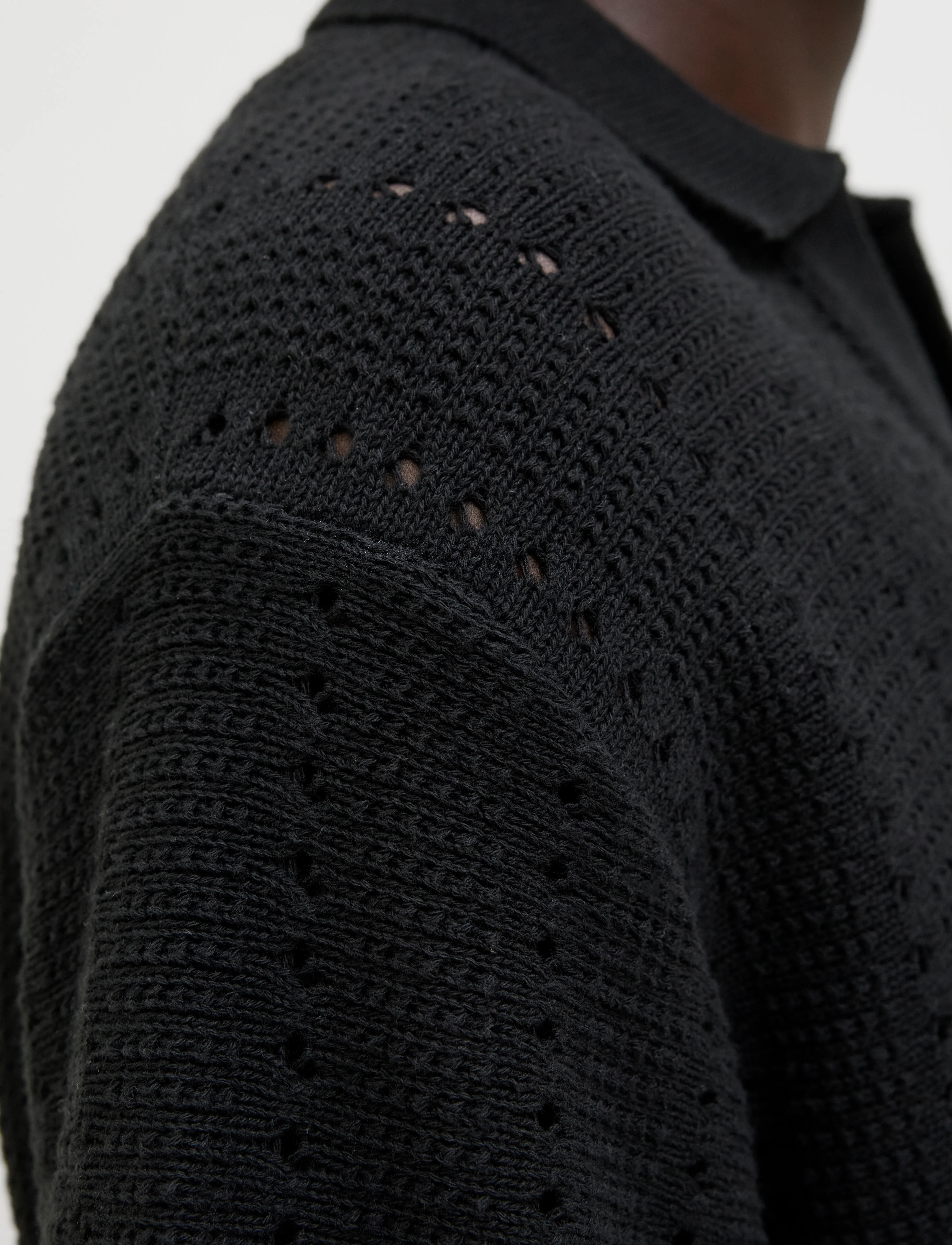 Jack & Jones JORPAROS KNIT EASTER SS CROCHET POLO - Vatertag - BLACK / black