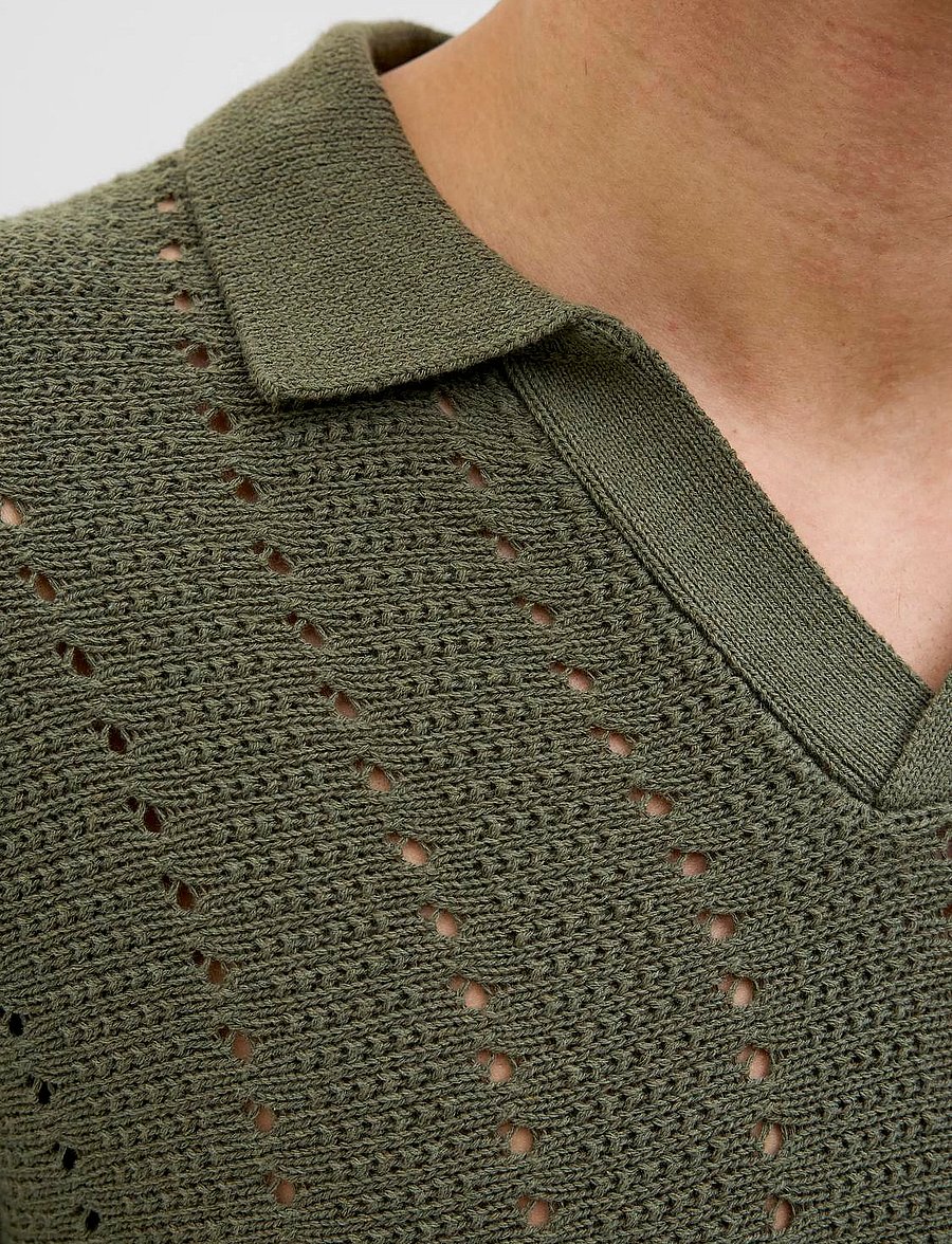 Jack & Jones - JORPAROS KNIT EASTER SS CROCHET POLO - polostrik - olive night - 0
