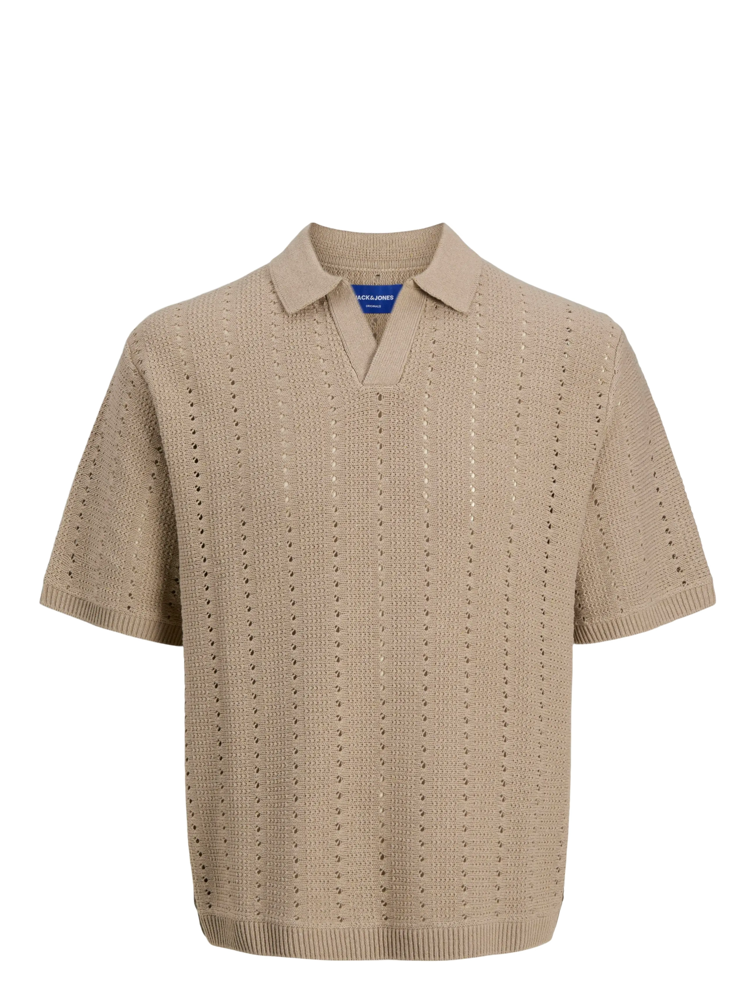 JACK & JONES Jorparos Knit Easter Ss Crochet Polo Beige - L - Herren