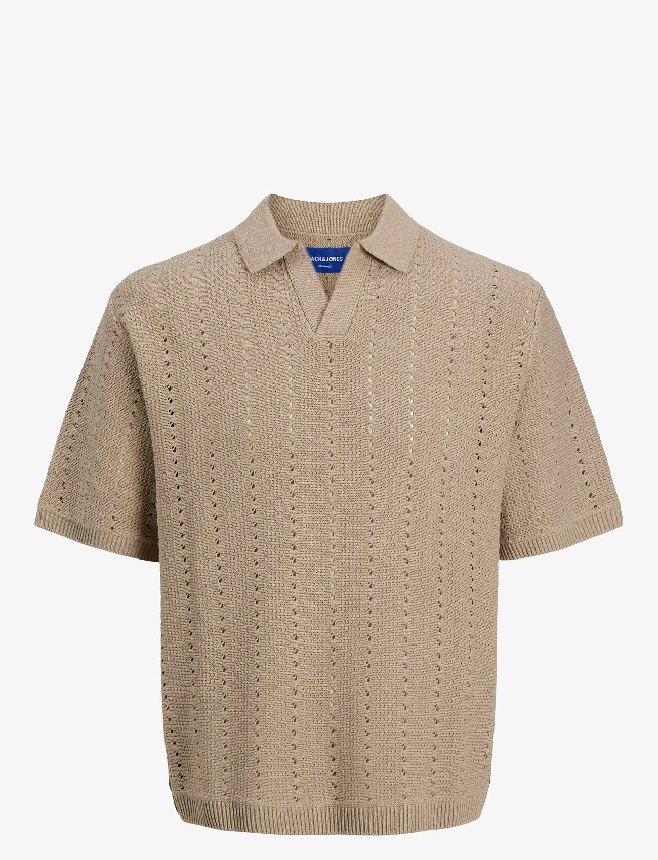 Jack & Jones - JORPAROS KNIT EASTER SS CROCHET POLO - gestrickte polohemden - safari - 1