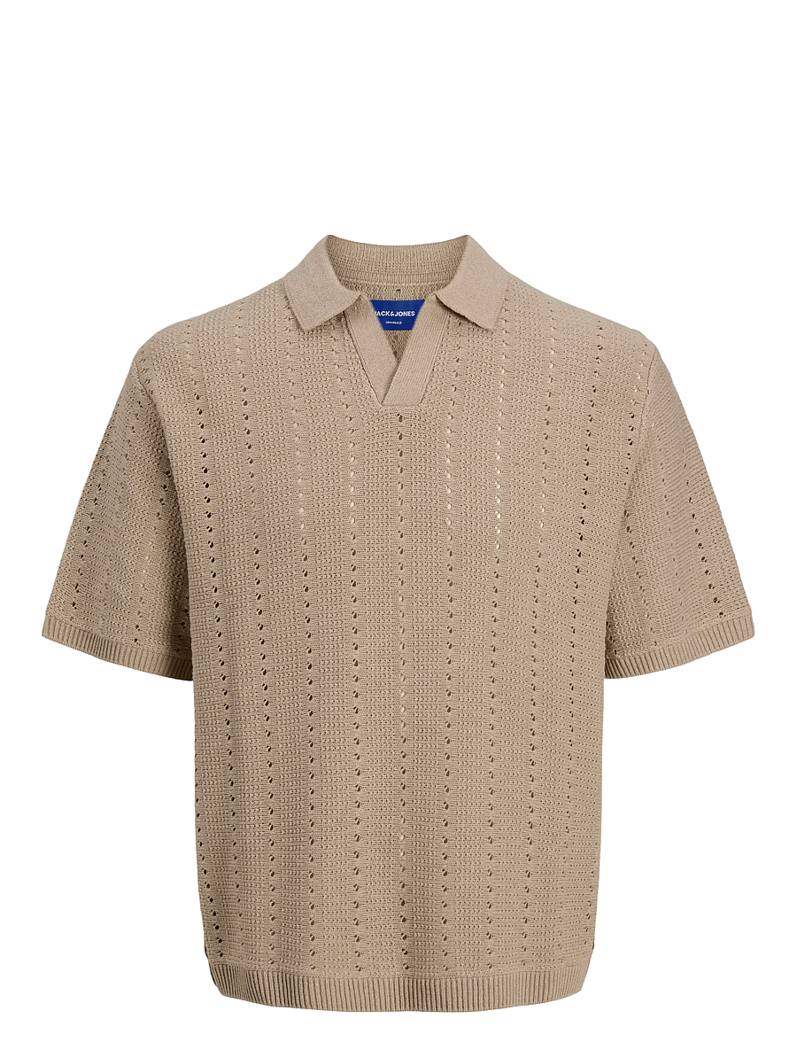 Jack & Jones - JORPAROS KNIT EASTER SS CROCHET POLO - polostrik - safari - 1