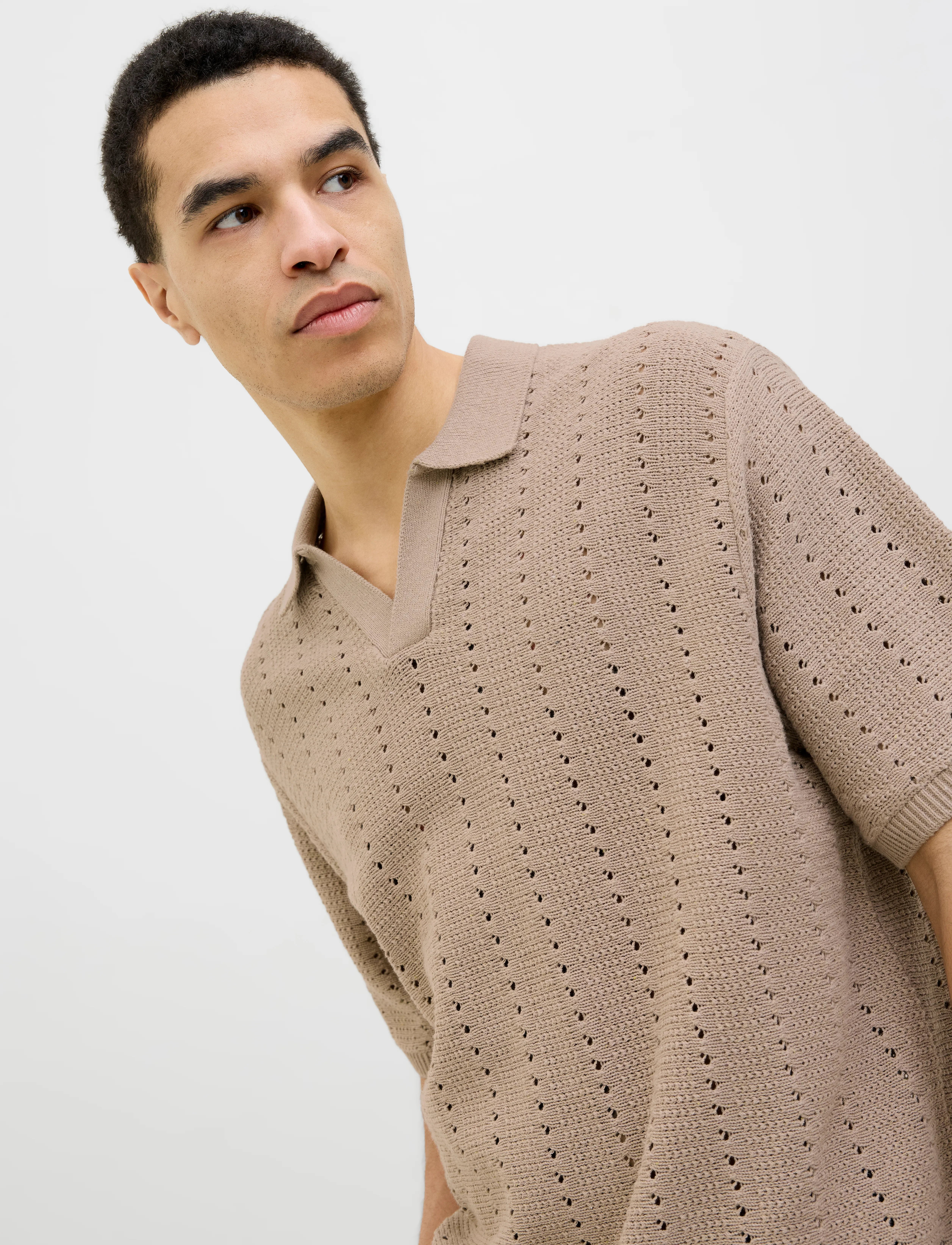 Jack & Jones - JORPAROS KNIT EASTER SS CROCHET POLO - kootud polosärgid - safari - 3
