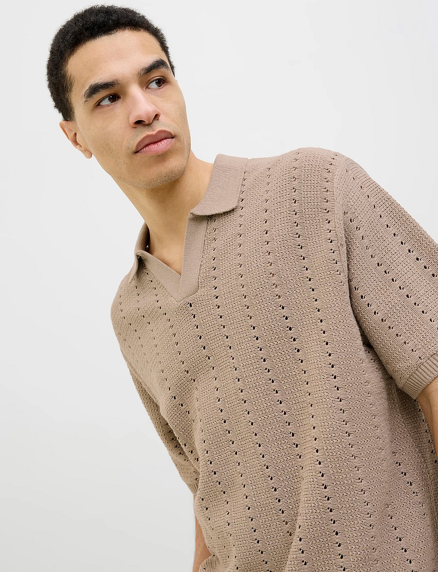 Jack & Jones - JORPAROS KNIT EASTER SS CROCHET POLO - polostrik - safari - 3