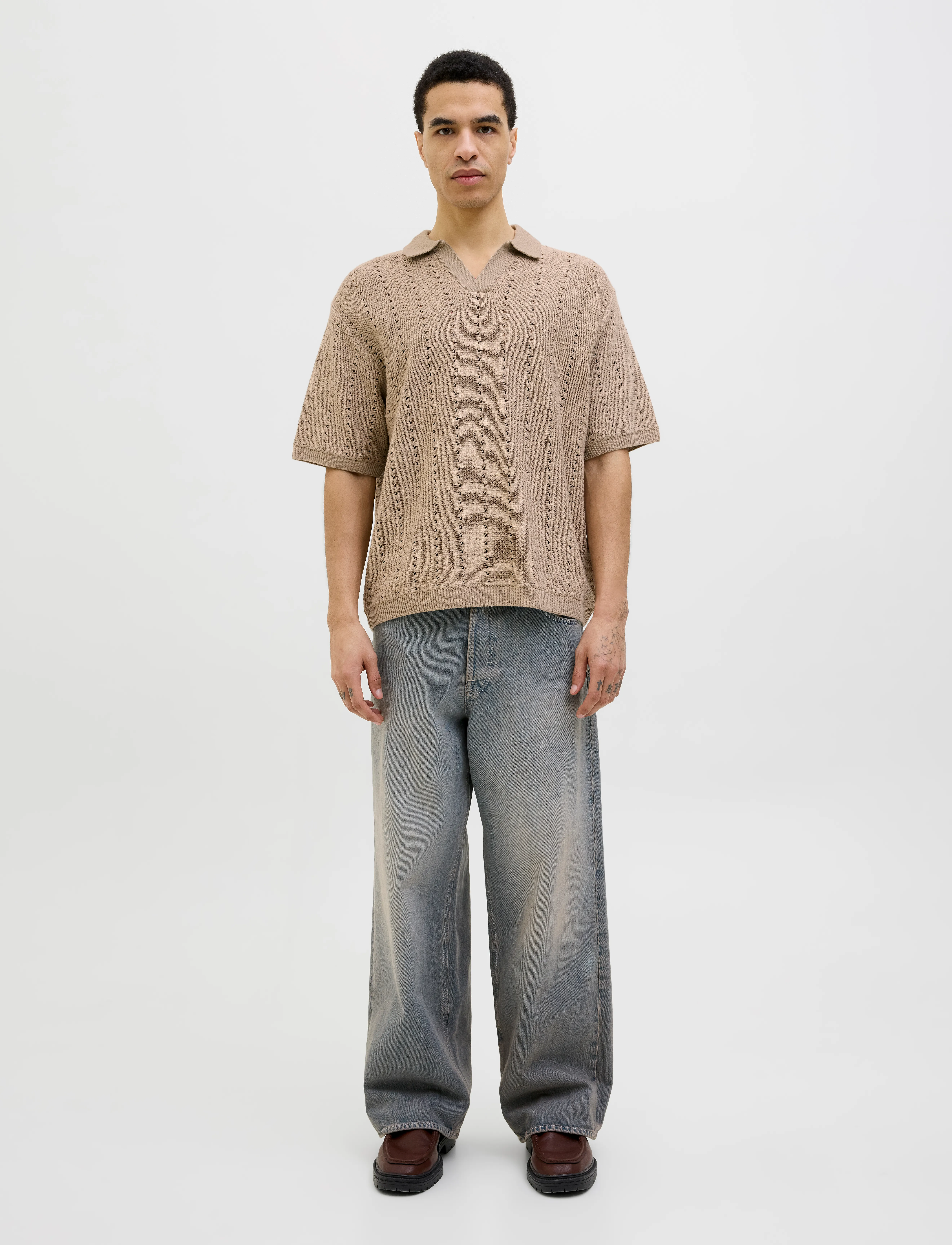 Jack & Jones - JORPAROS KNIT EASTER SS CROCHET POLO - kootud polosärgid - safari - 4