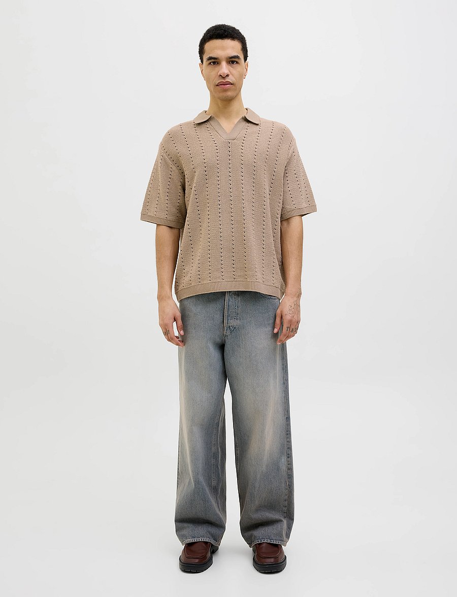 Jack & Jones - JORPAROS KNIT EASTER SS CROCHET POLO - polostrik - safari - 4