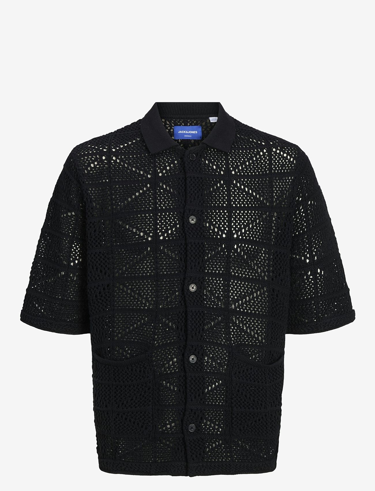 Jack & Jones - JORRETIRO CROCHET KNIT POLO SE25 - lühikeste varrukatega särgid - black - 0