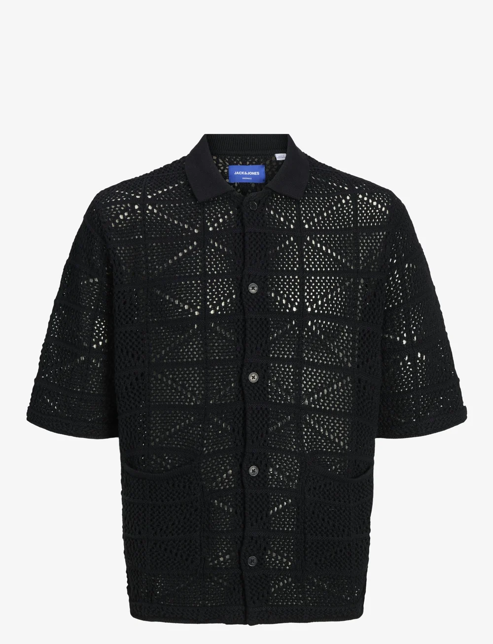 Jack & Jones - JORRETIRO CROCHET KNIT POLO SE25 - kurzarmhemden - black - 0