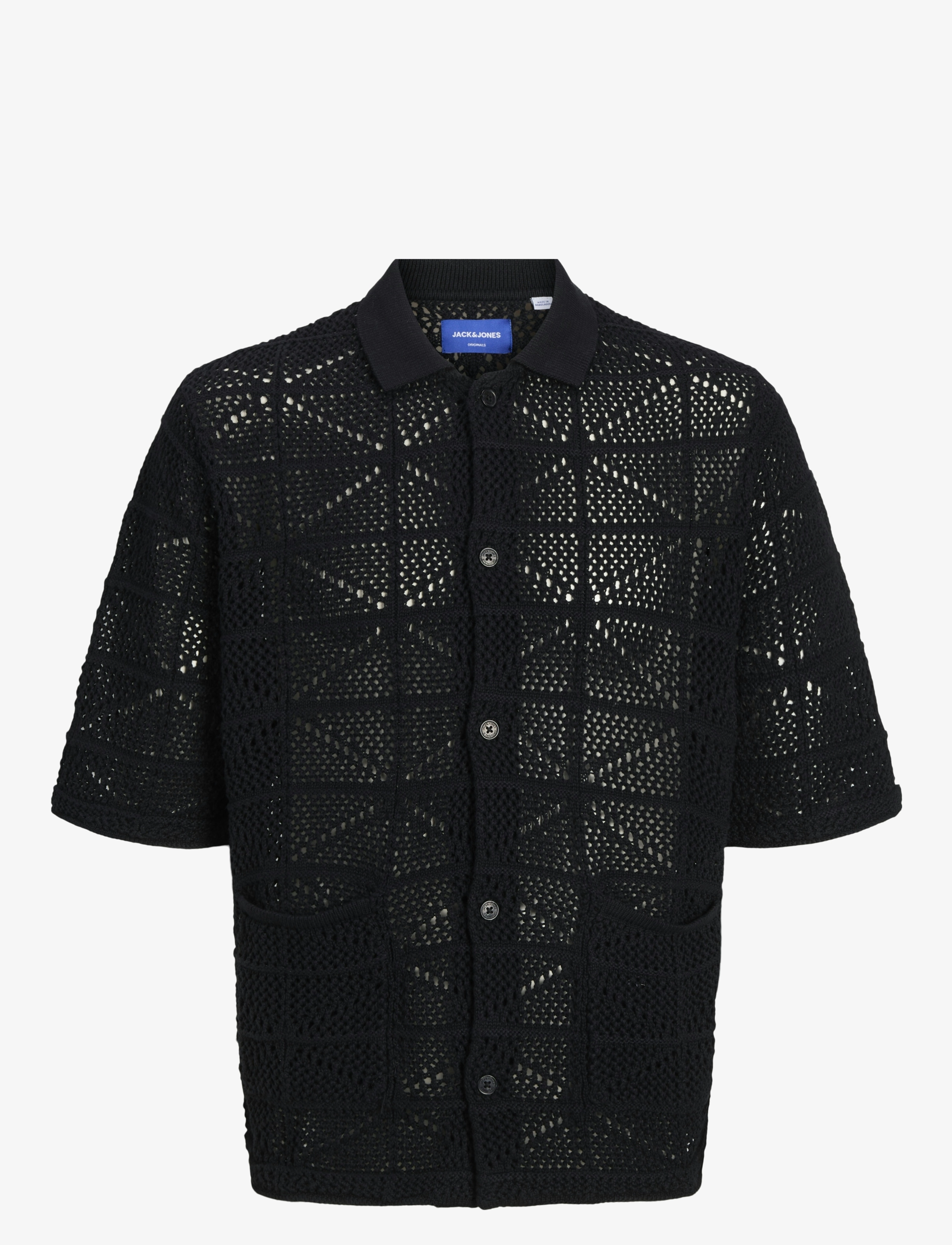 Jack & Jones JORRETIRO CROCHET KNIT POLO SE25 - Basic skjortor - BLACK / black